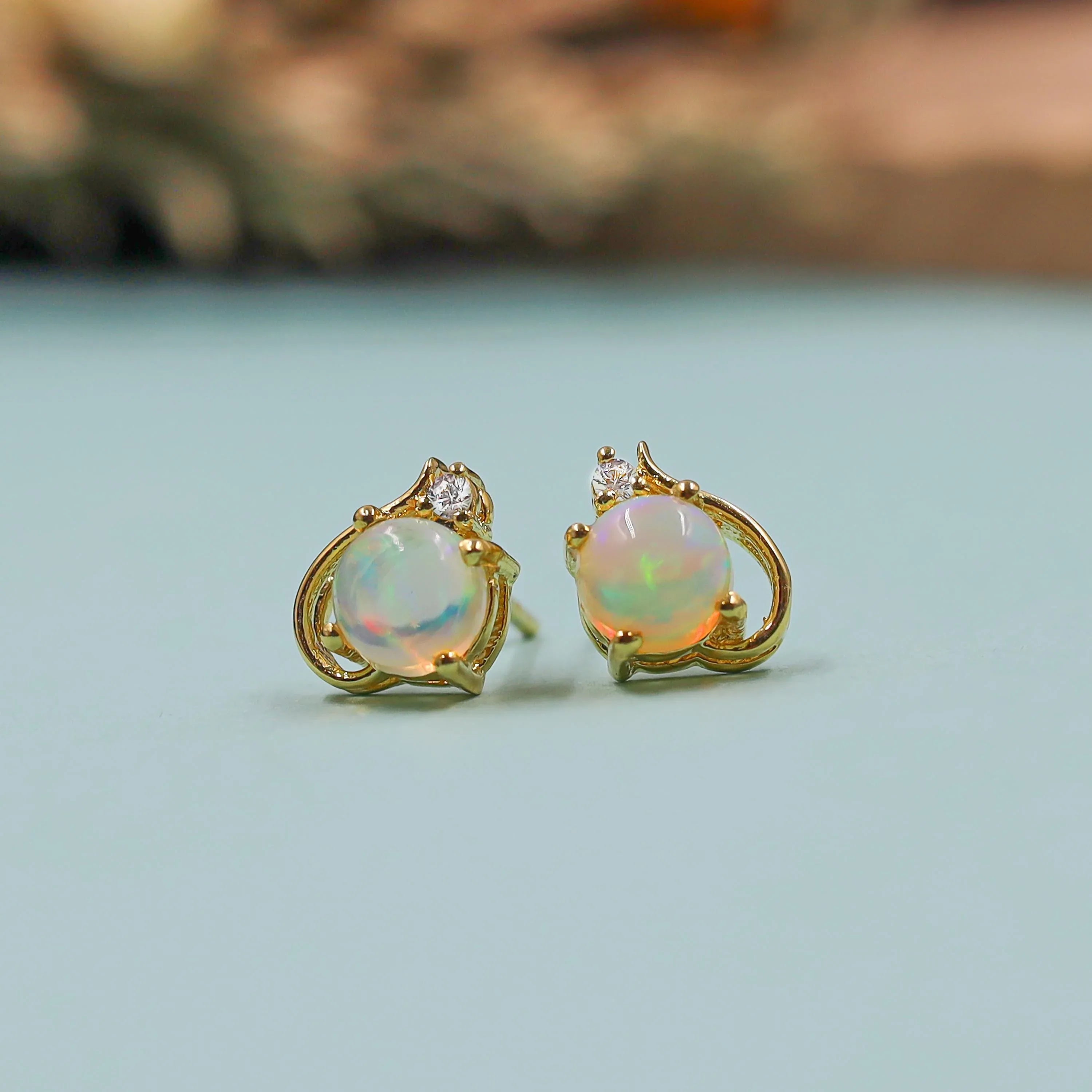 Ethiopian Opal Stud Earrings: Sterling Silver, October Birthstone - Himalya Quartz