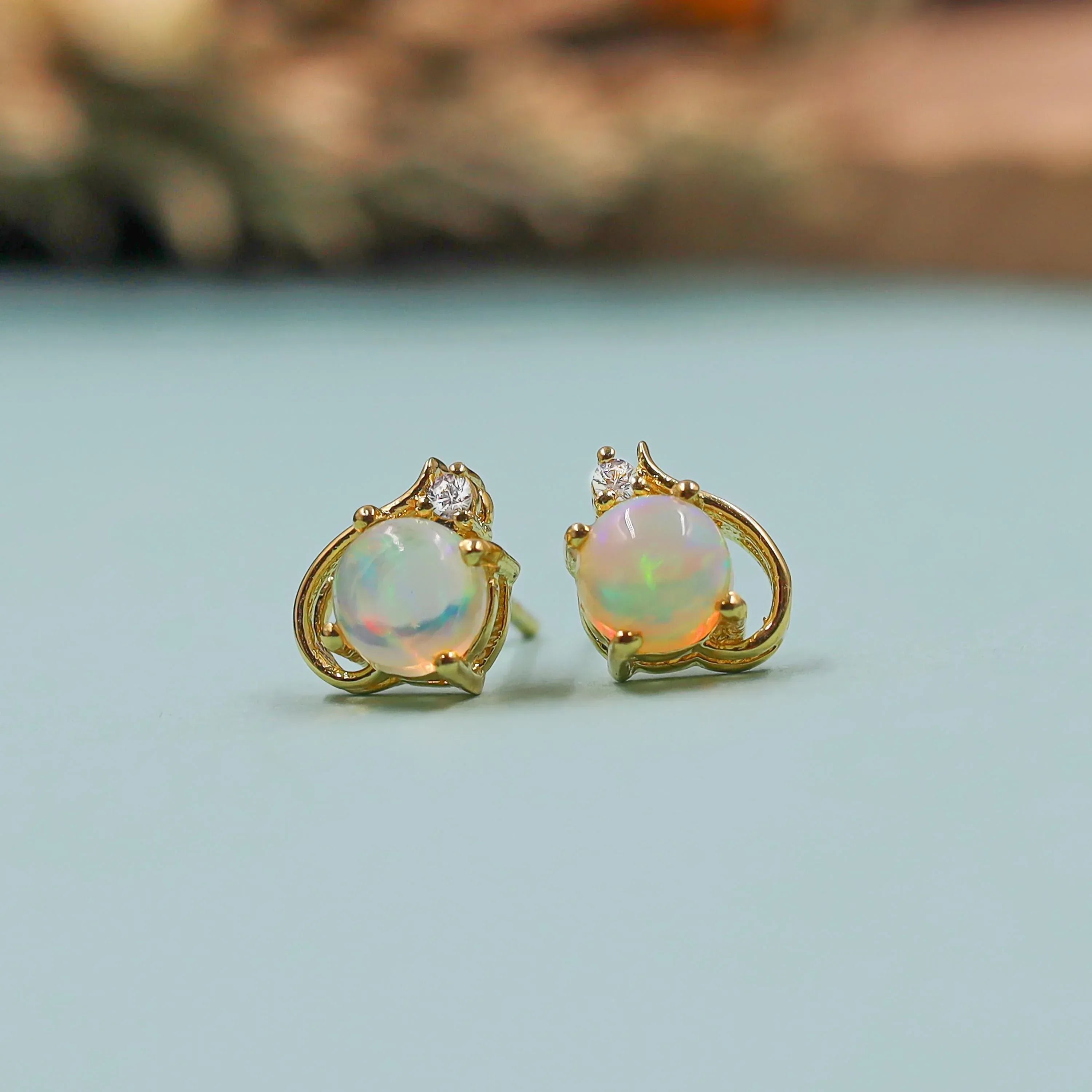 Ethiopian Opal Stud Earrings: Sterling Silver, October Birthstone