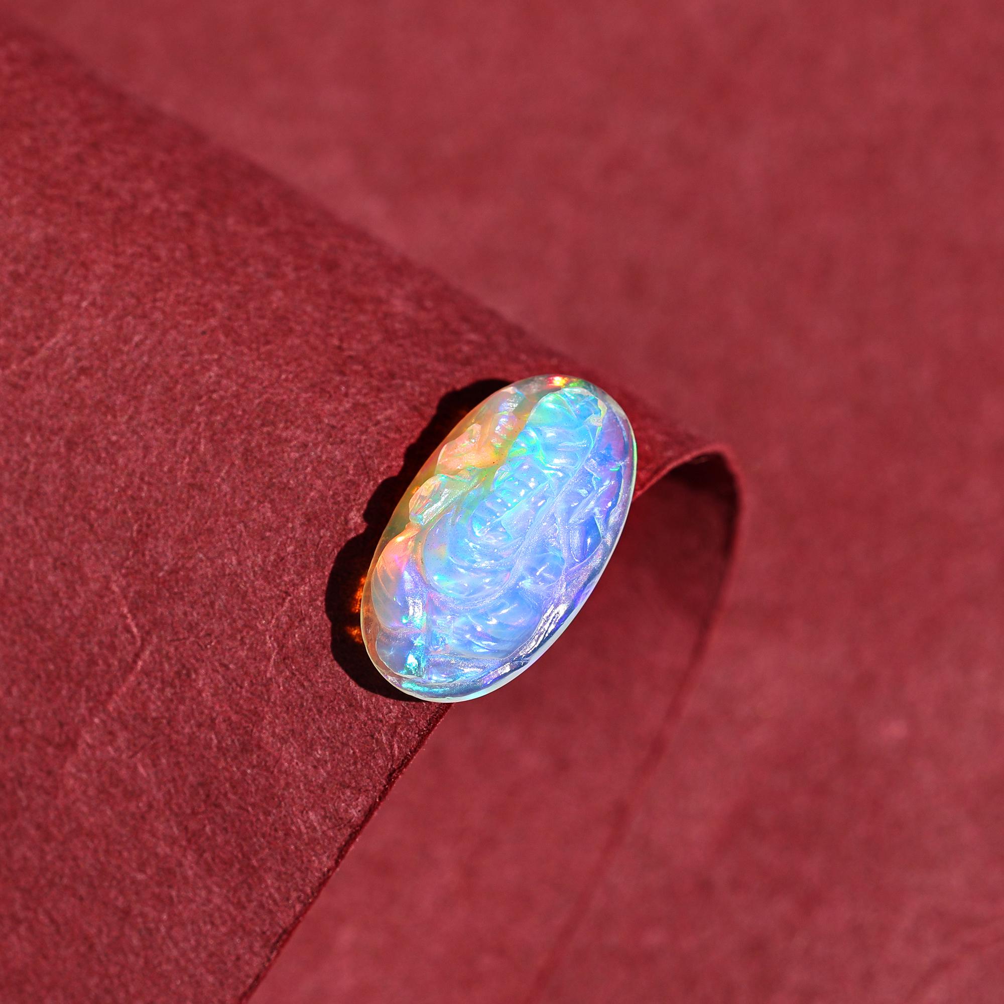 Hand-Carved Ethiopian Opal Ganesha Statue: Hindu God Figurine