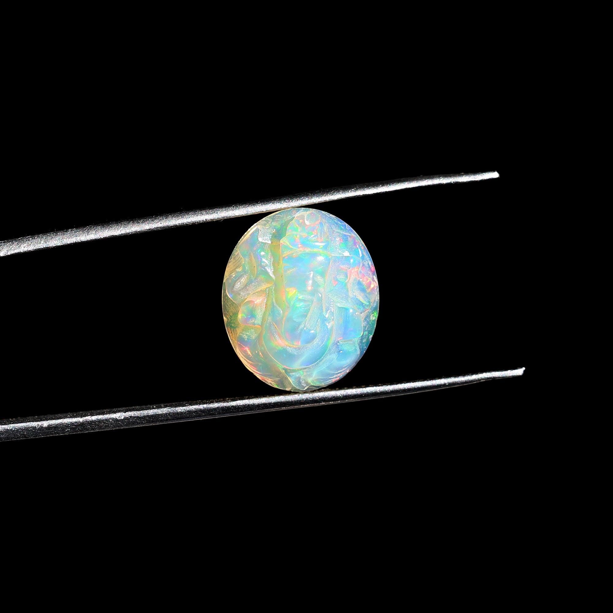 Opal Carving: Handmade Ganesha Statue, Hindu God Sculpture (4.40ct)