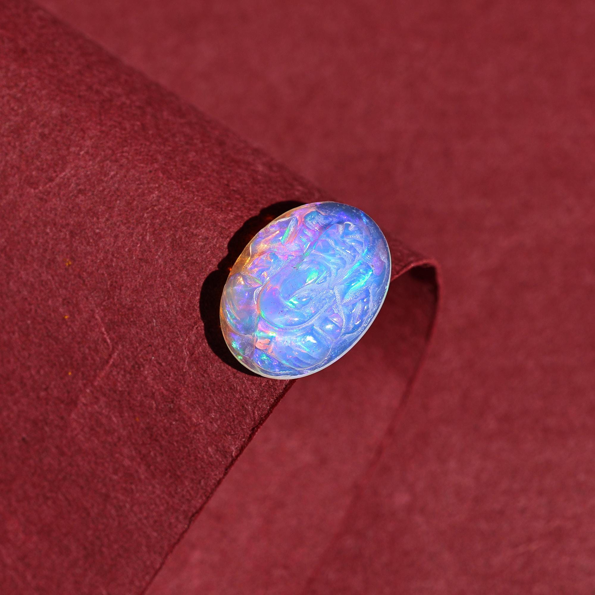 Ethiopian Opal Ganesh Pendant: 5 Carat Carved Gemstone Jewelry