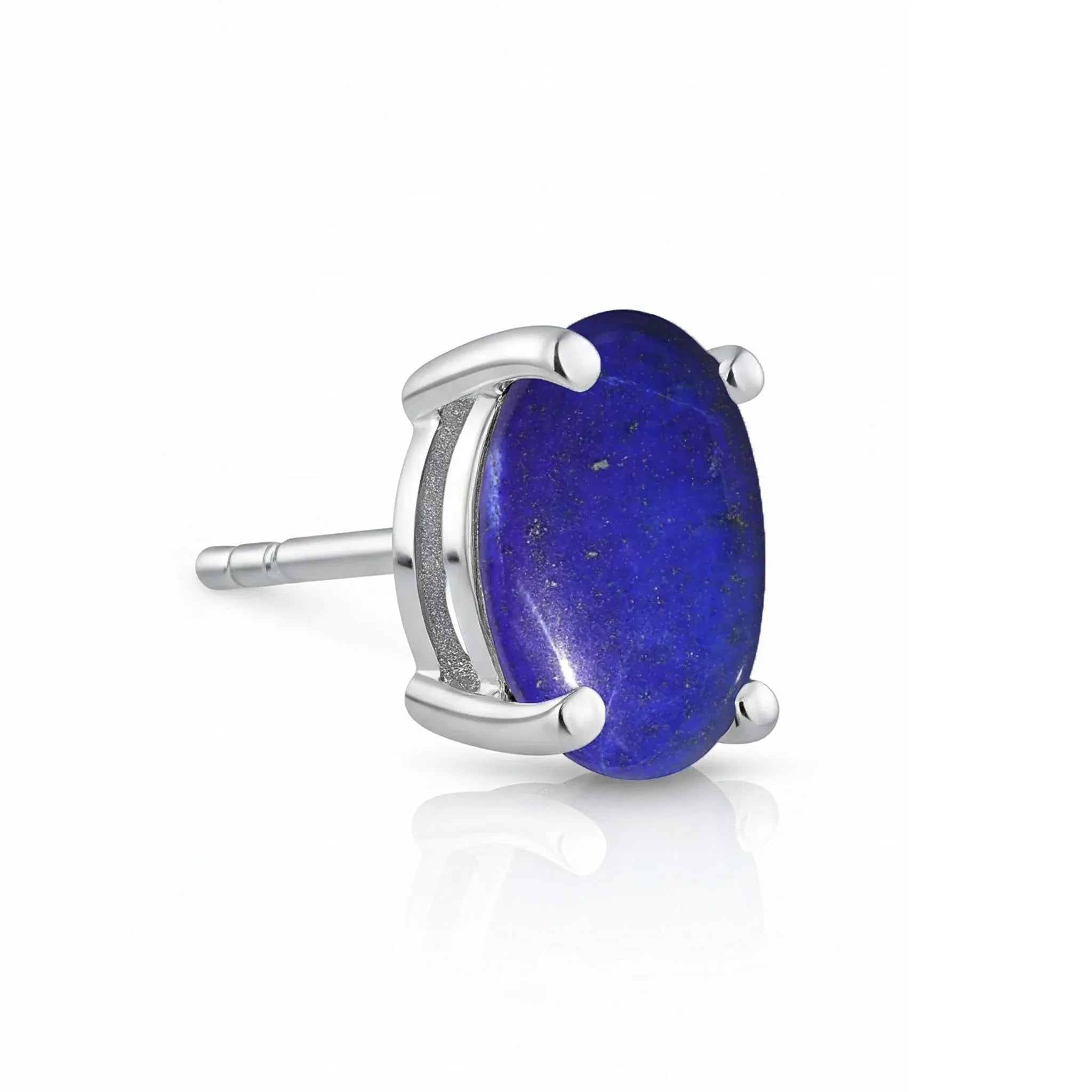 Lapis Lazuli Stud Earrings: 925 Sterling Silver, Oval Gemstone - Himalya Quartz