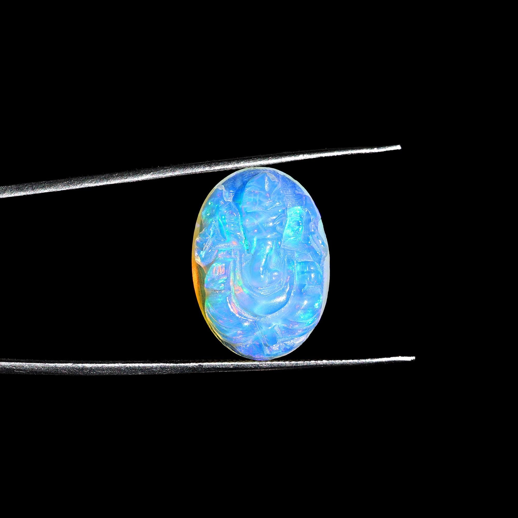 Hand Carved Opal Ganesha Statue: 9.60 Carat Gemstone Figurine