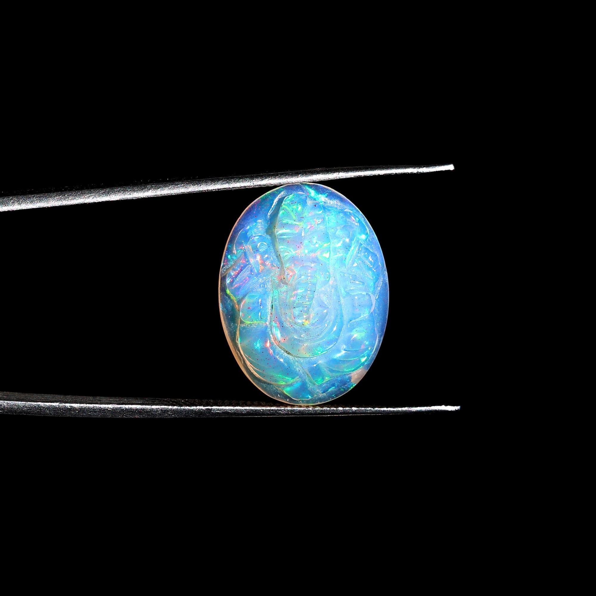 Welo Fire Opal Carving: Handmade Ganesha Gemstone (8 Carat)