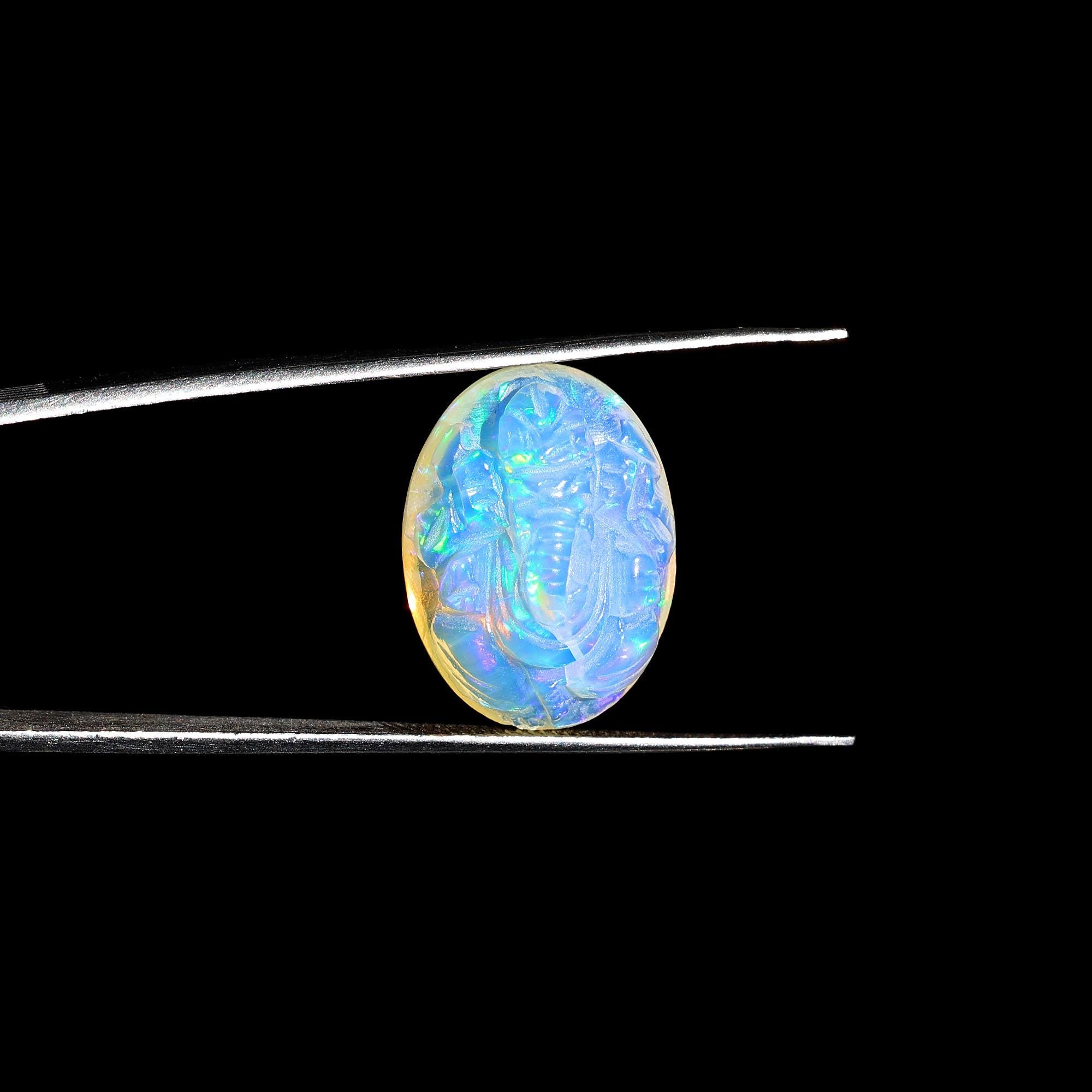 Opal Crystal Ganesha Statue: Hand-Carved Gemstone Idol, Healing Crystal (12.20 Carat)