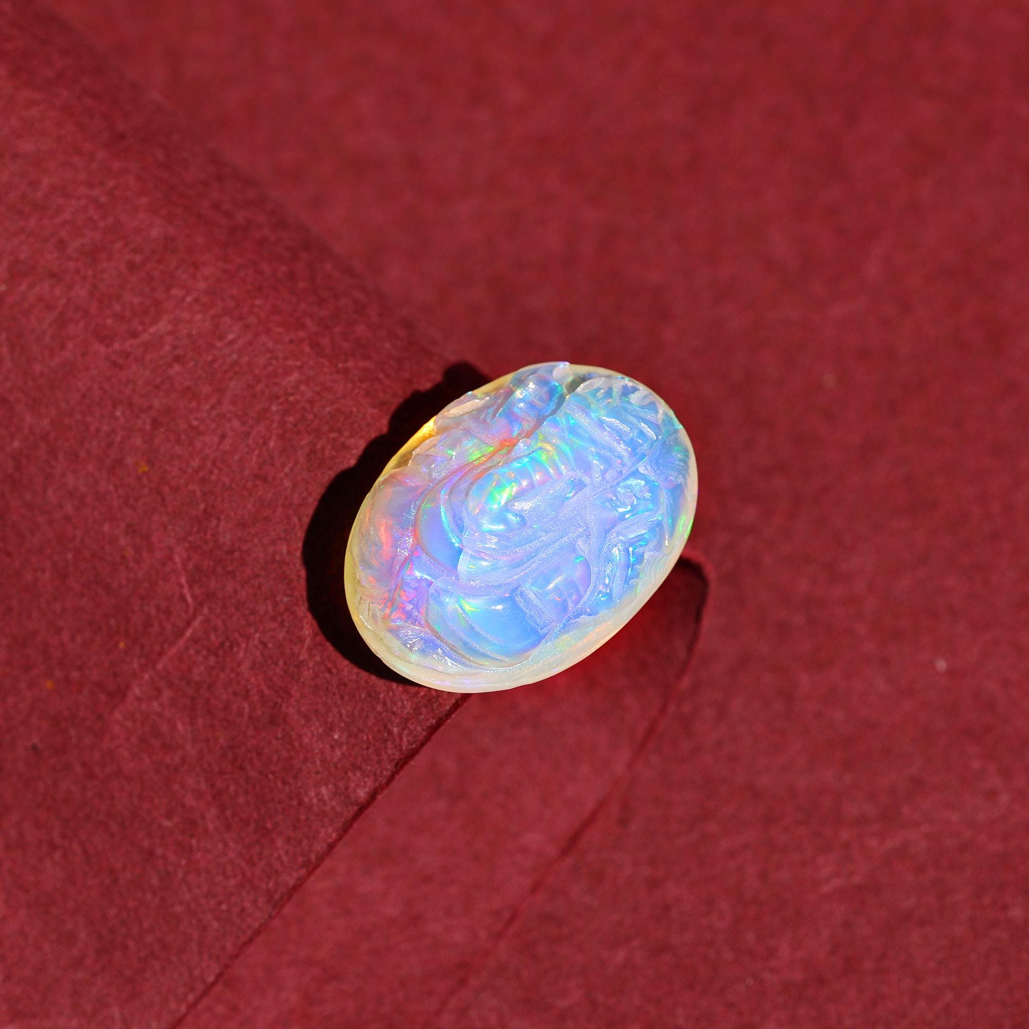 Opal Crystal Ganesha Statue: Hand-Carved Gemstone Idol, Healing Crystal (12.20 Carat)