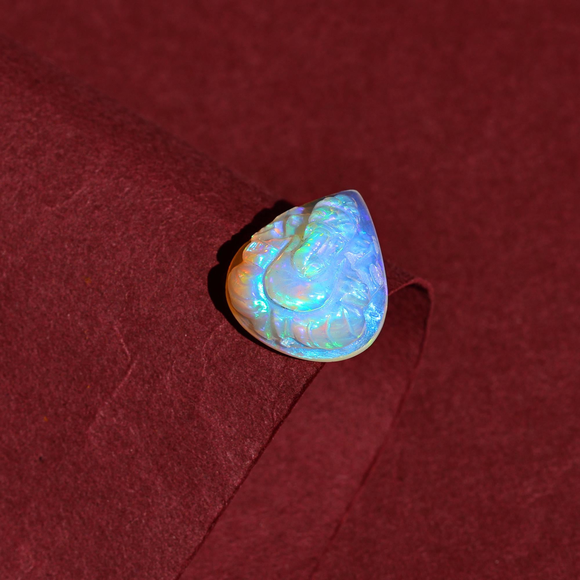 Ethiopian Opal Ganesha Idol: Heart Carving, Spiritual Hindu Figurine