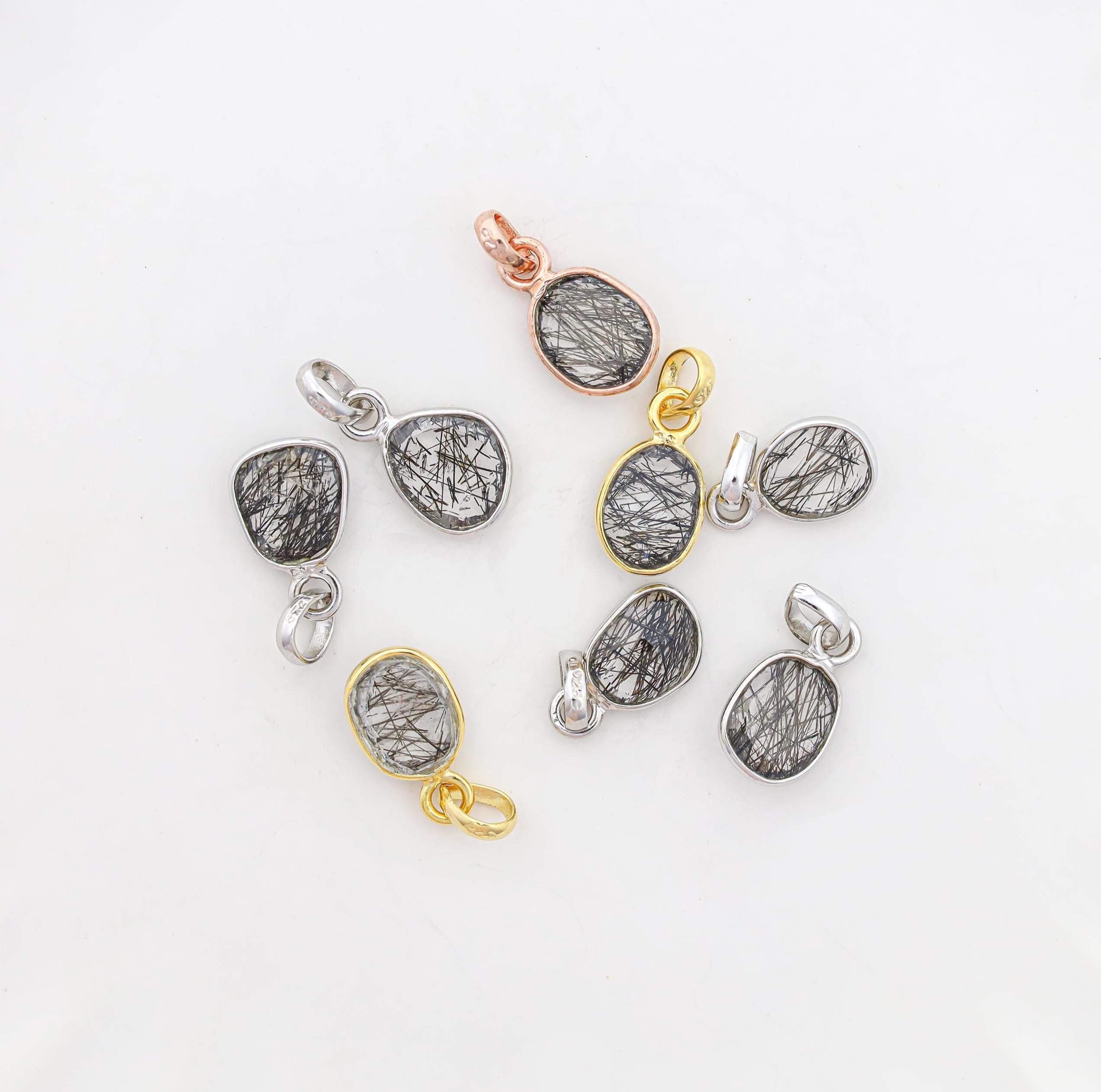 Black Rutile Rose Cut Pendant: Sterling Silver Gemstone Necklace