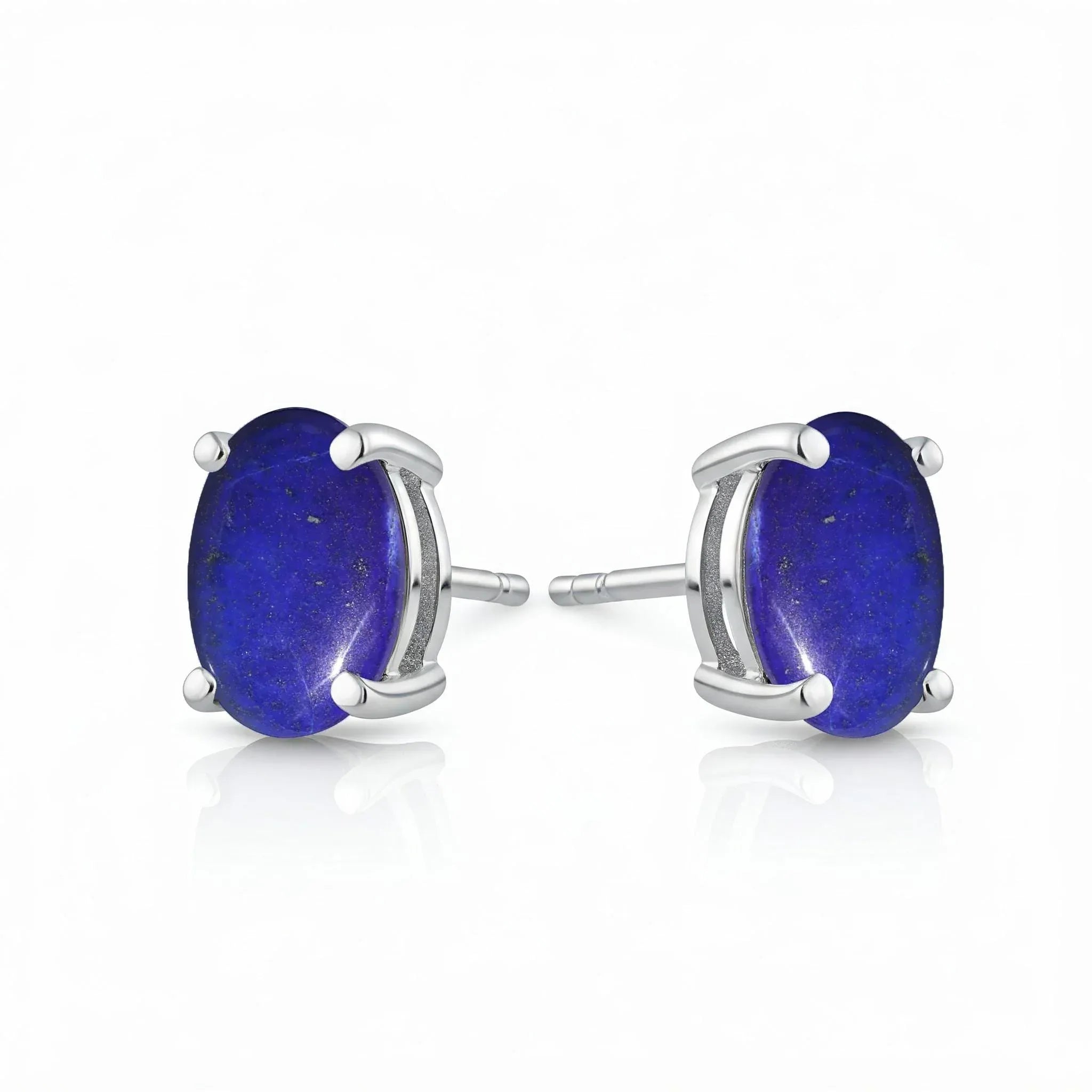 Lapis Lazuli Stud Earrings: 925 Sterling Silver, Oval Gemstone