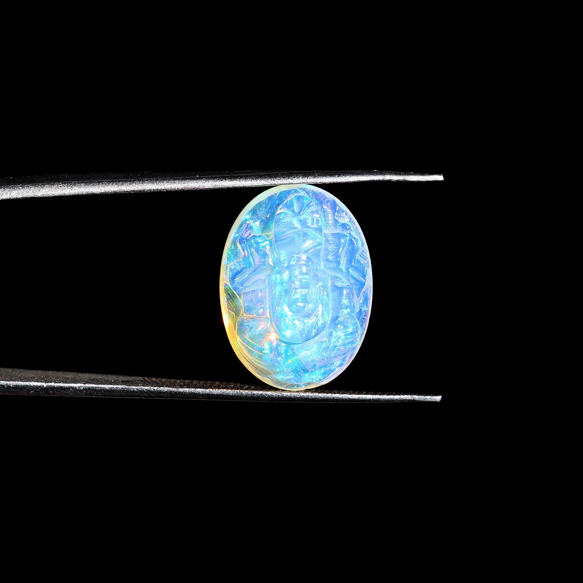 6.50 Carat White Opal Ganesha Carving: Ethiopian Gemstone Cabochon