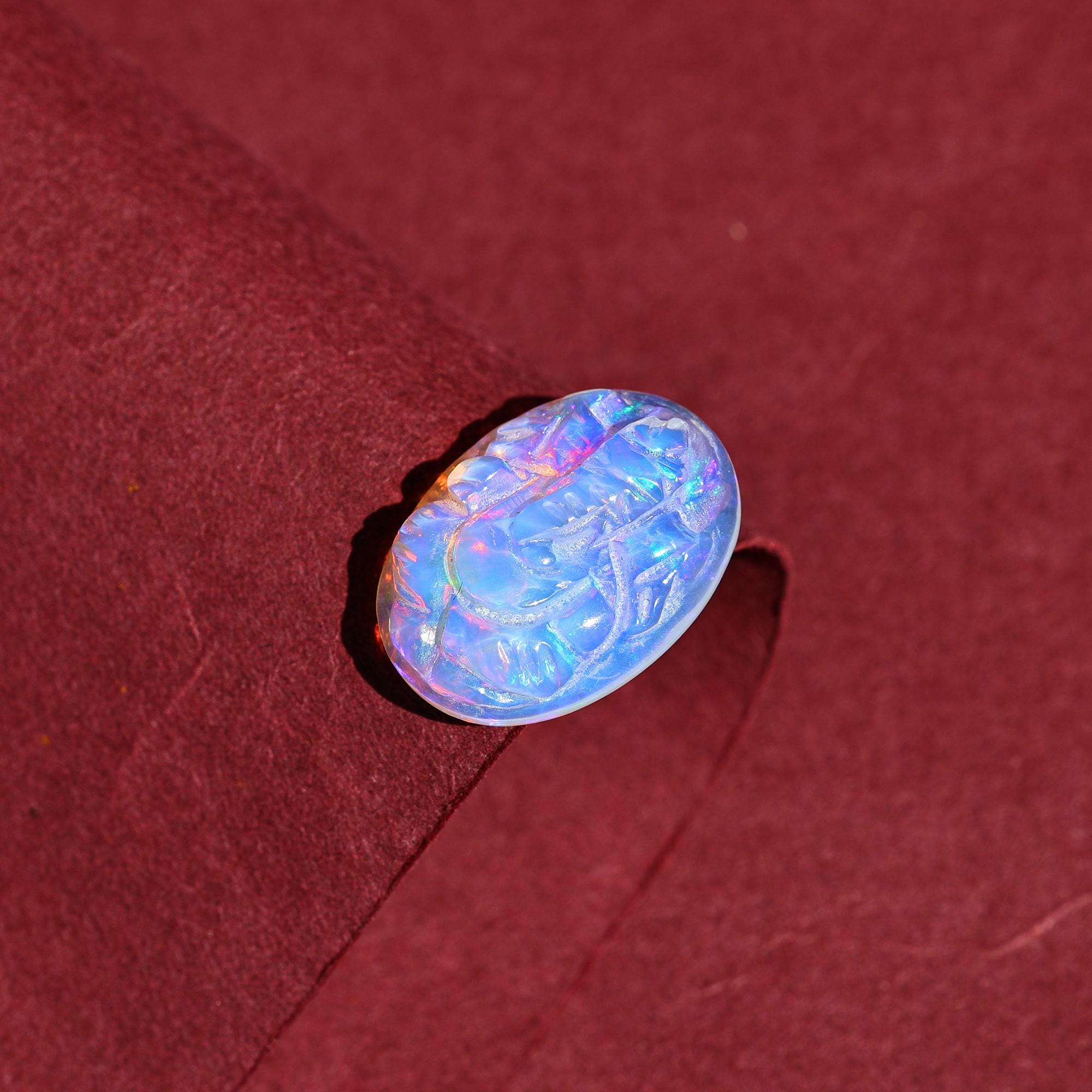 Welo Fire Opal Carving: Ganesha Gemstone Figurine (5.60 Carat)