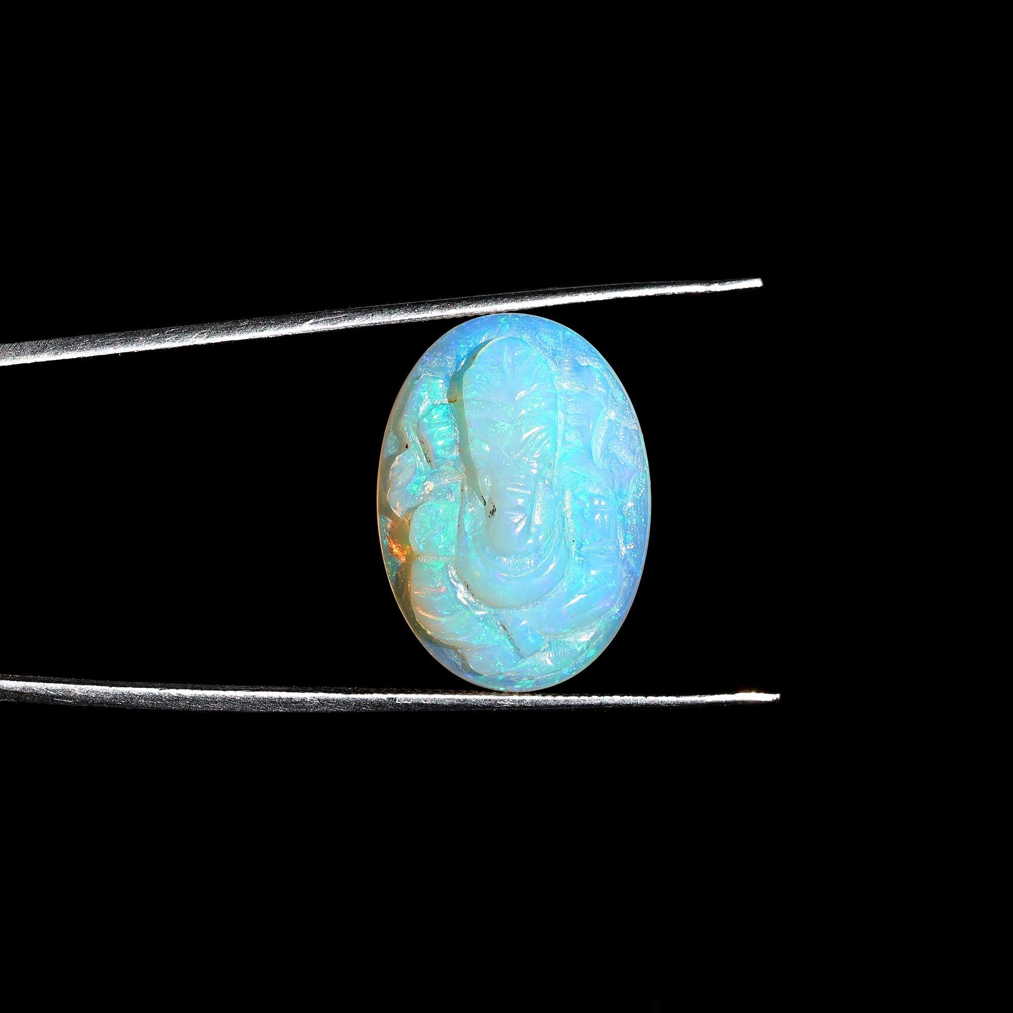 White Opal Ganesha Carving: 8.40 Carat Hindu God Statue