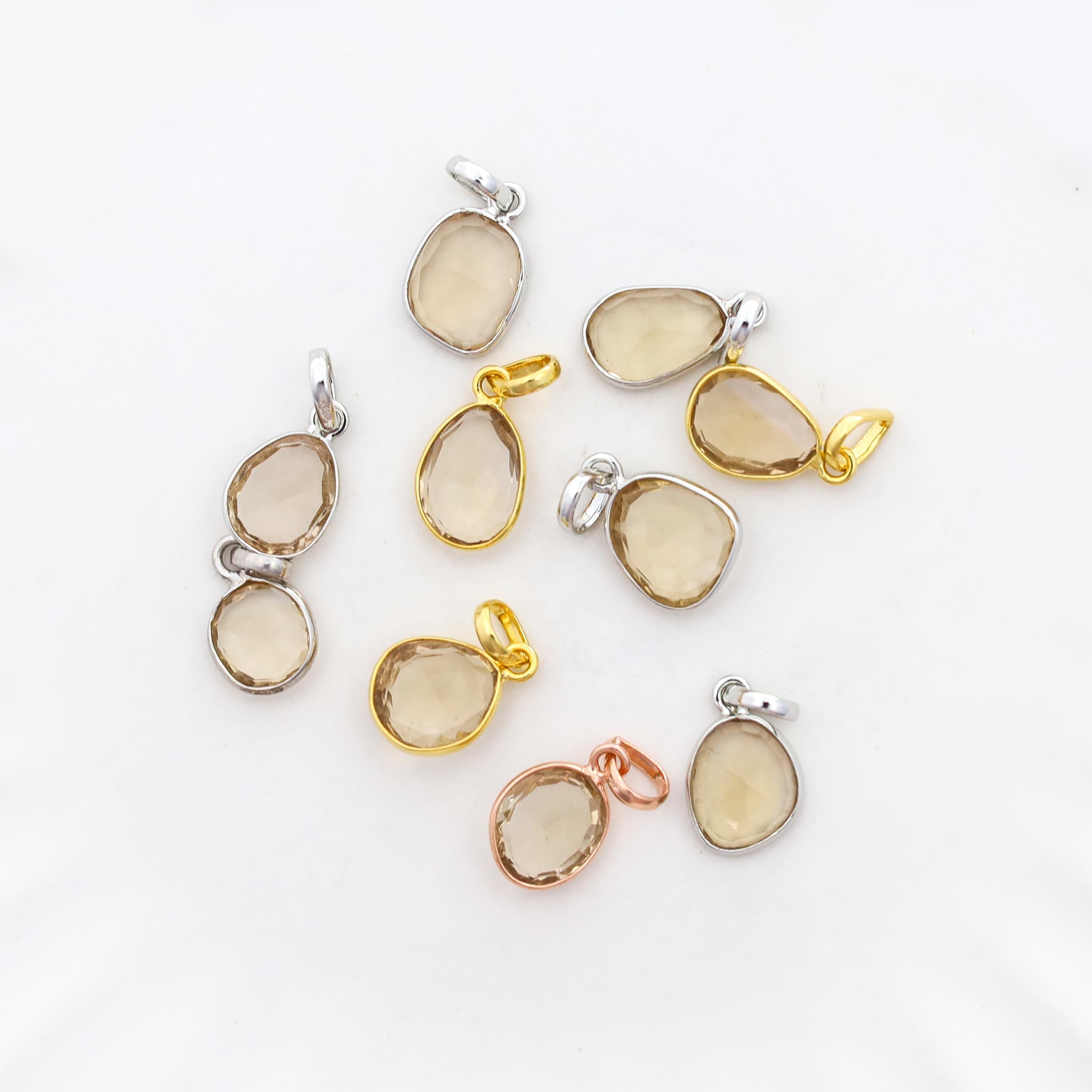 Natural Champagne Quartz Pendant: 925 Sterling Silver Jewelry