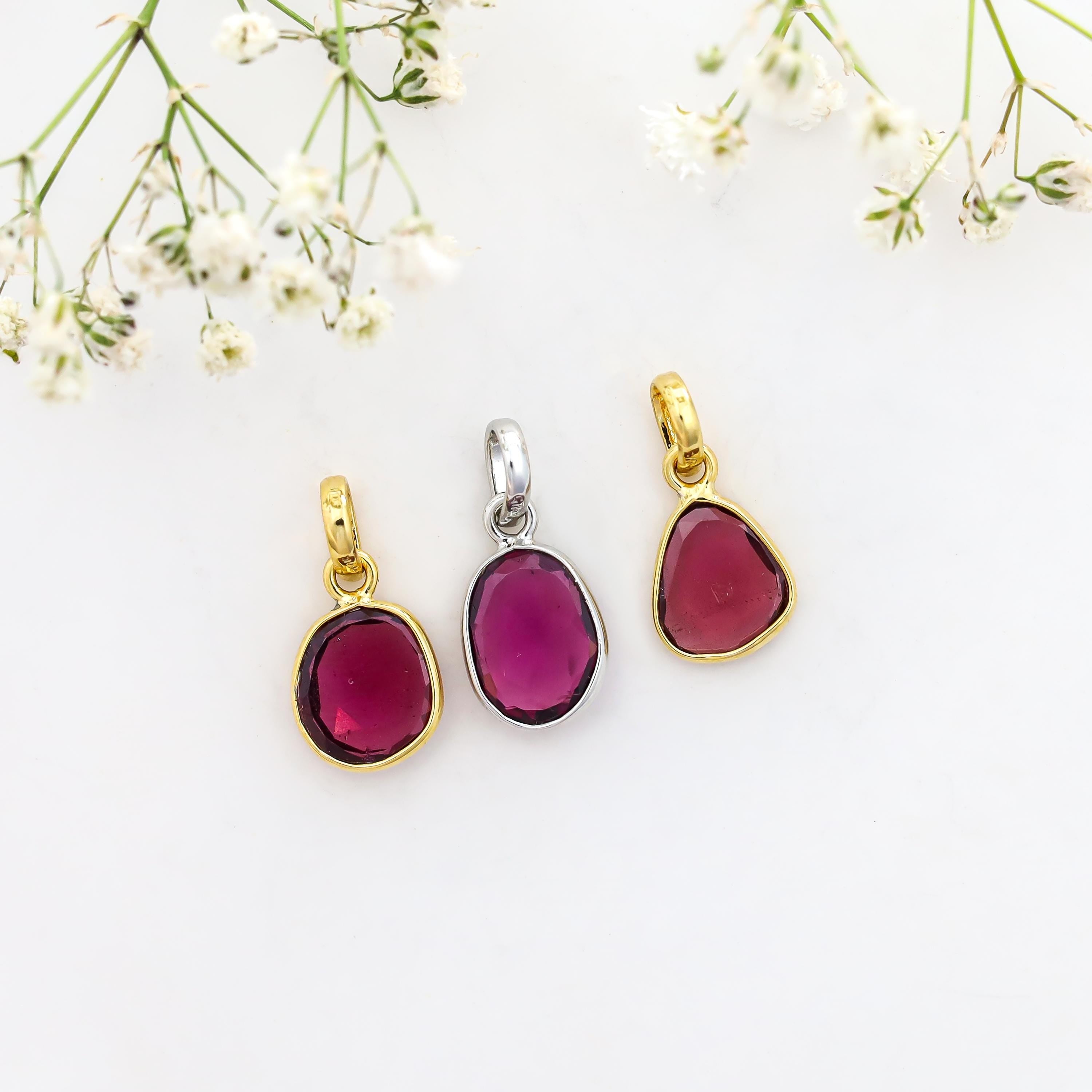 Natural Rhodolite Garnet Pendant: 925 Sterling Silver, Rose Cut Gemstone