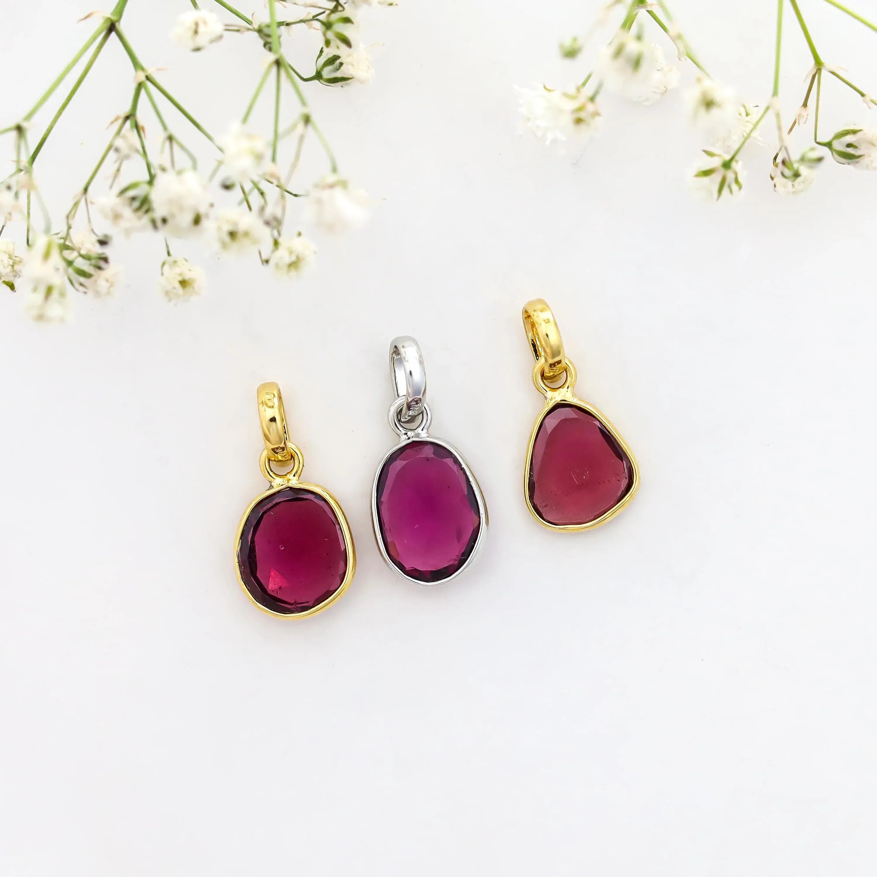 Natural Rhodolite Garnet Pendant: 925 Sterling Silver, Rose Cut Gemstone Jewelry