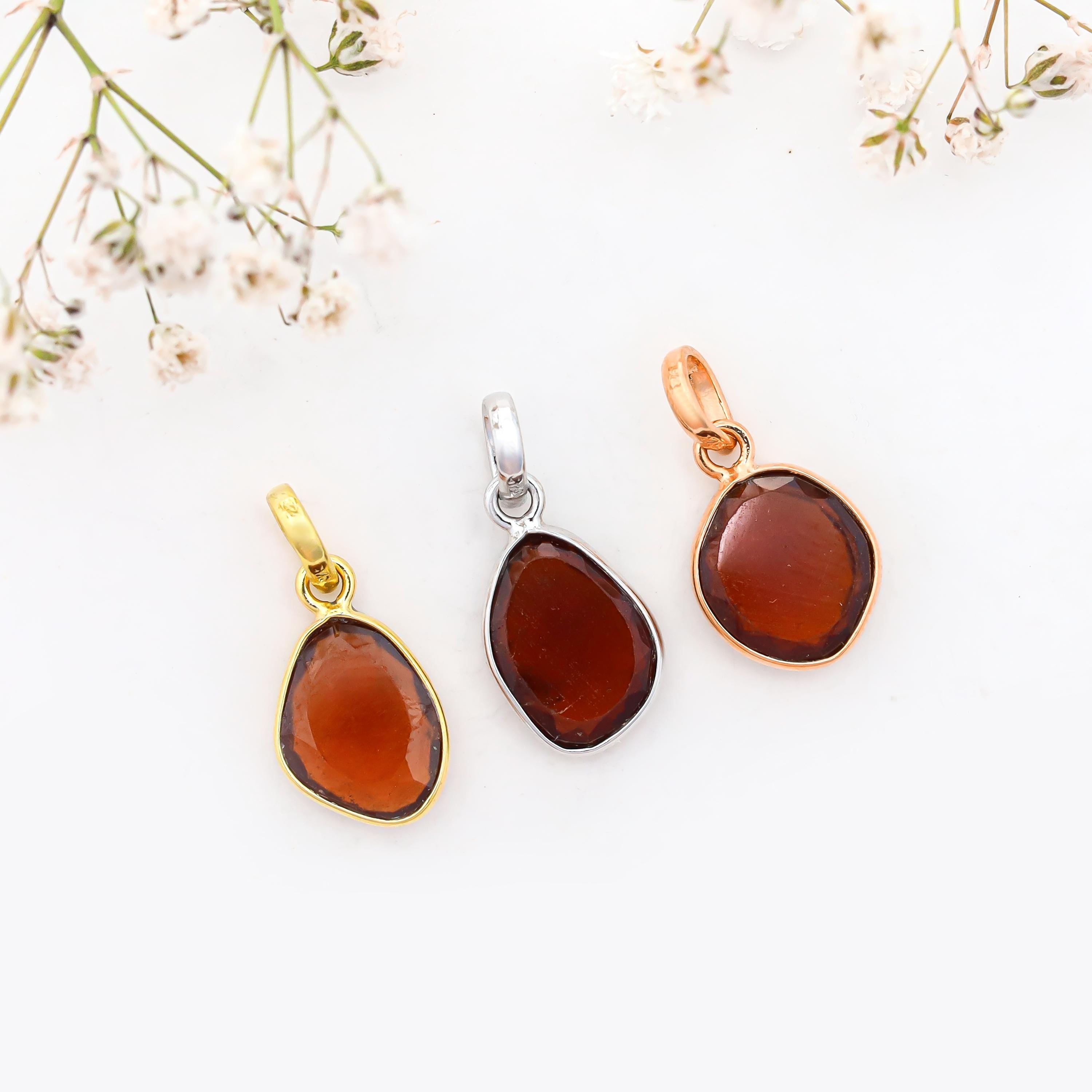 Handcrafted Hessonite Pendant: Natural Gemstone, Sterling Silver