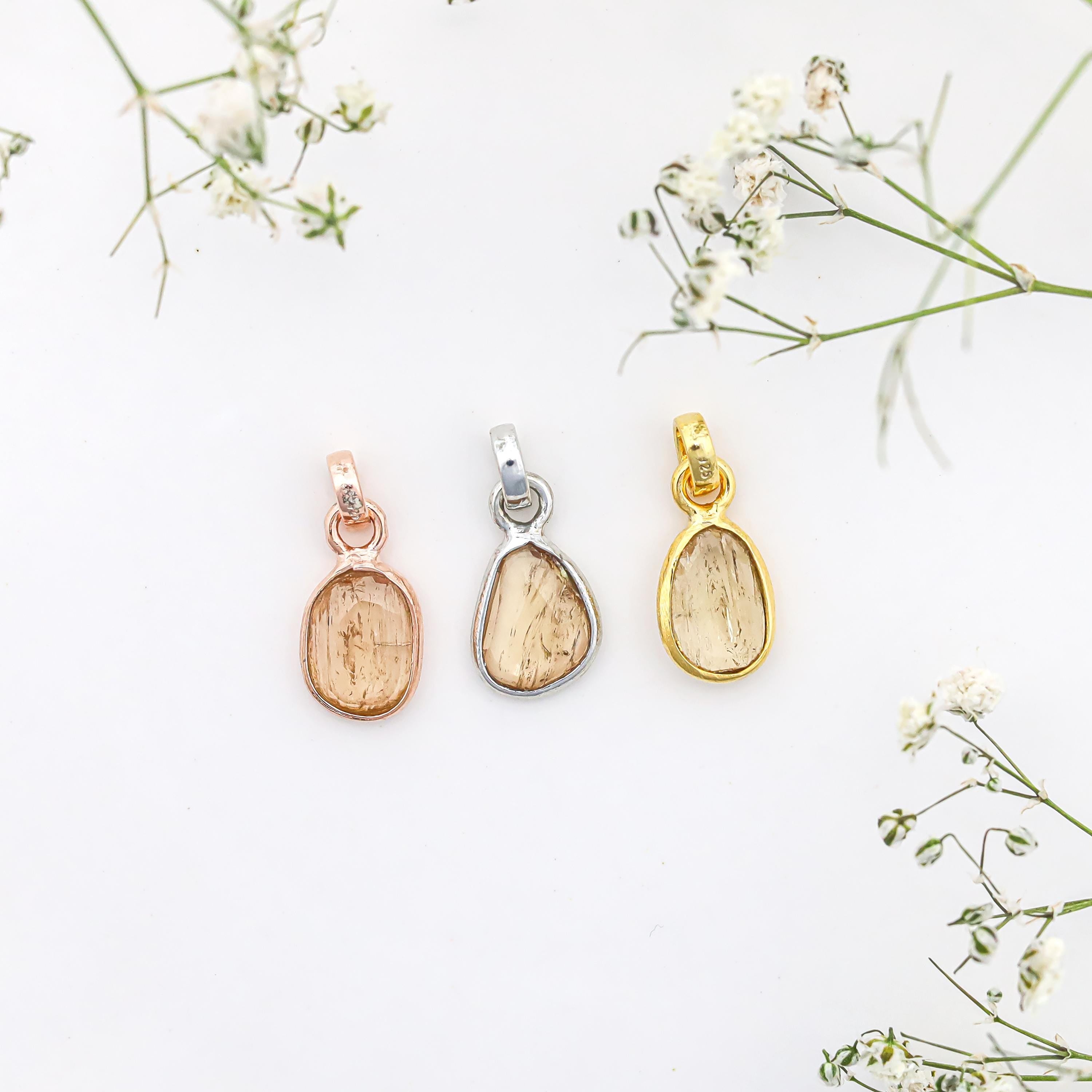 Natural Imperial Topaz Pendant: 925 Sterling Silver, Rose Cut Gemstone