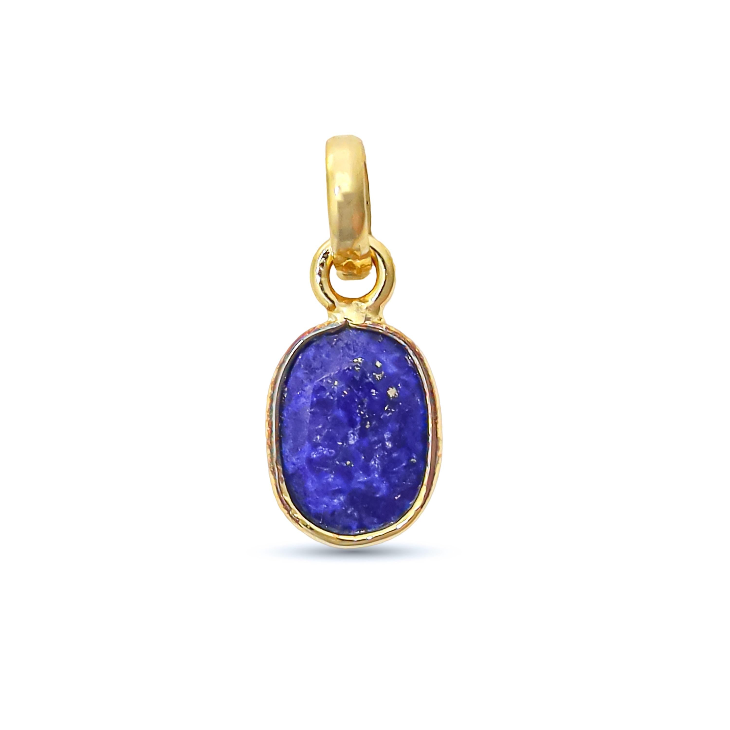 Rose Cut Lapis Lazuli Pendant: 925 Silver, Yellow Gold Plated