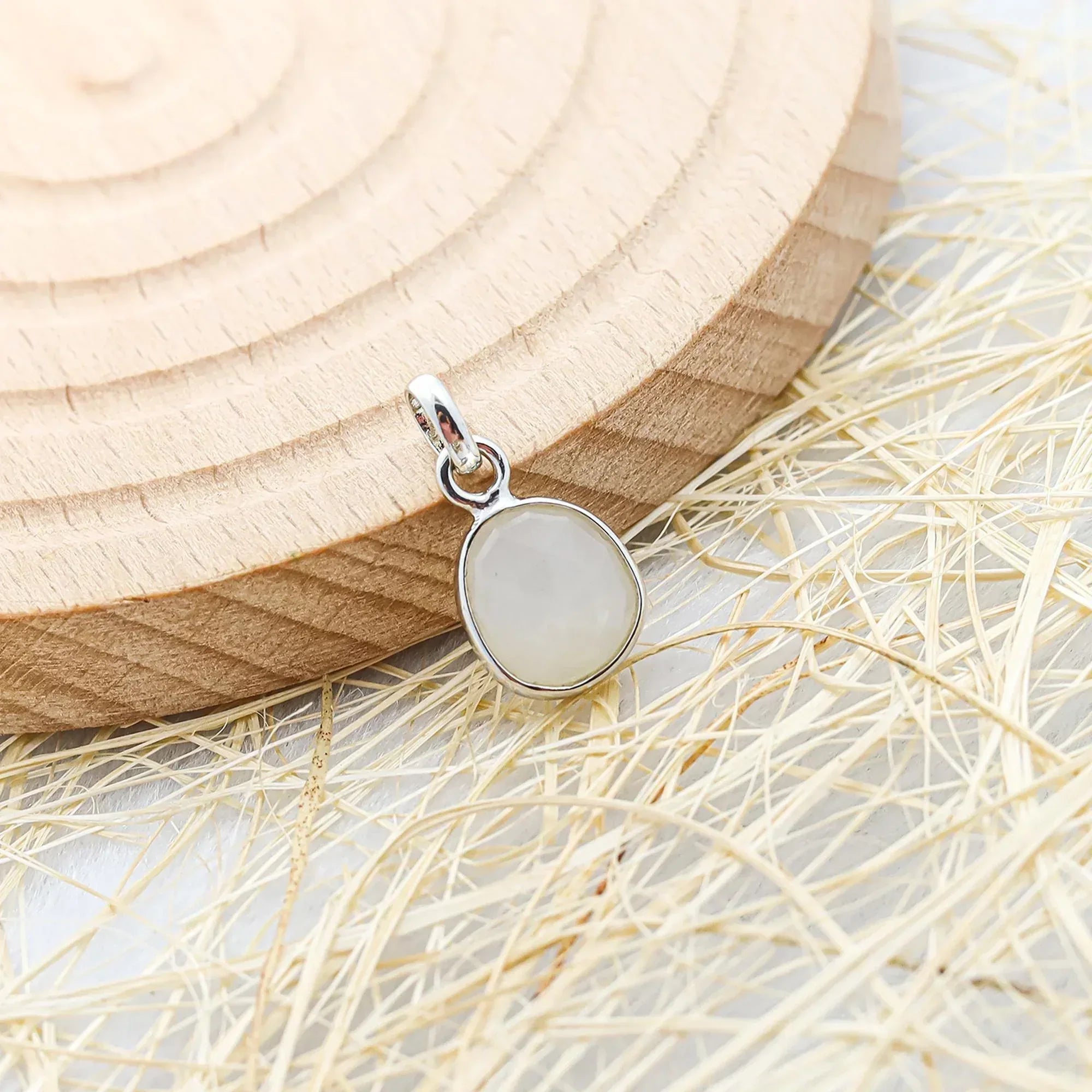 925 Sterling Silver White Moonstone Pendant - Rose Cut Gemstone Jewelry