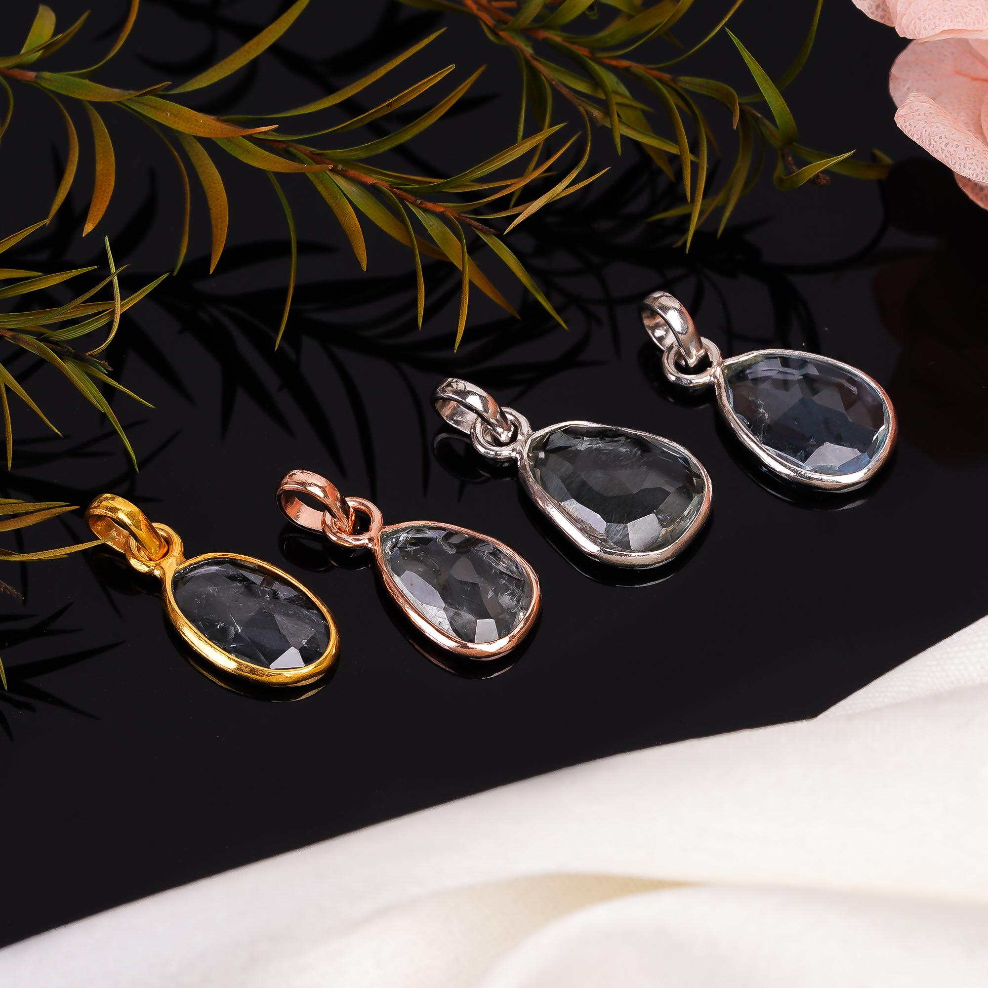 Vintage Moss Aquamarine 925 Silver Pendant: Handmade Boho Necklace