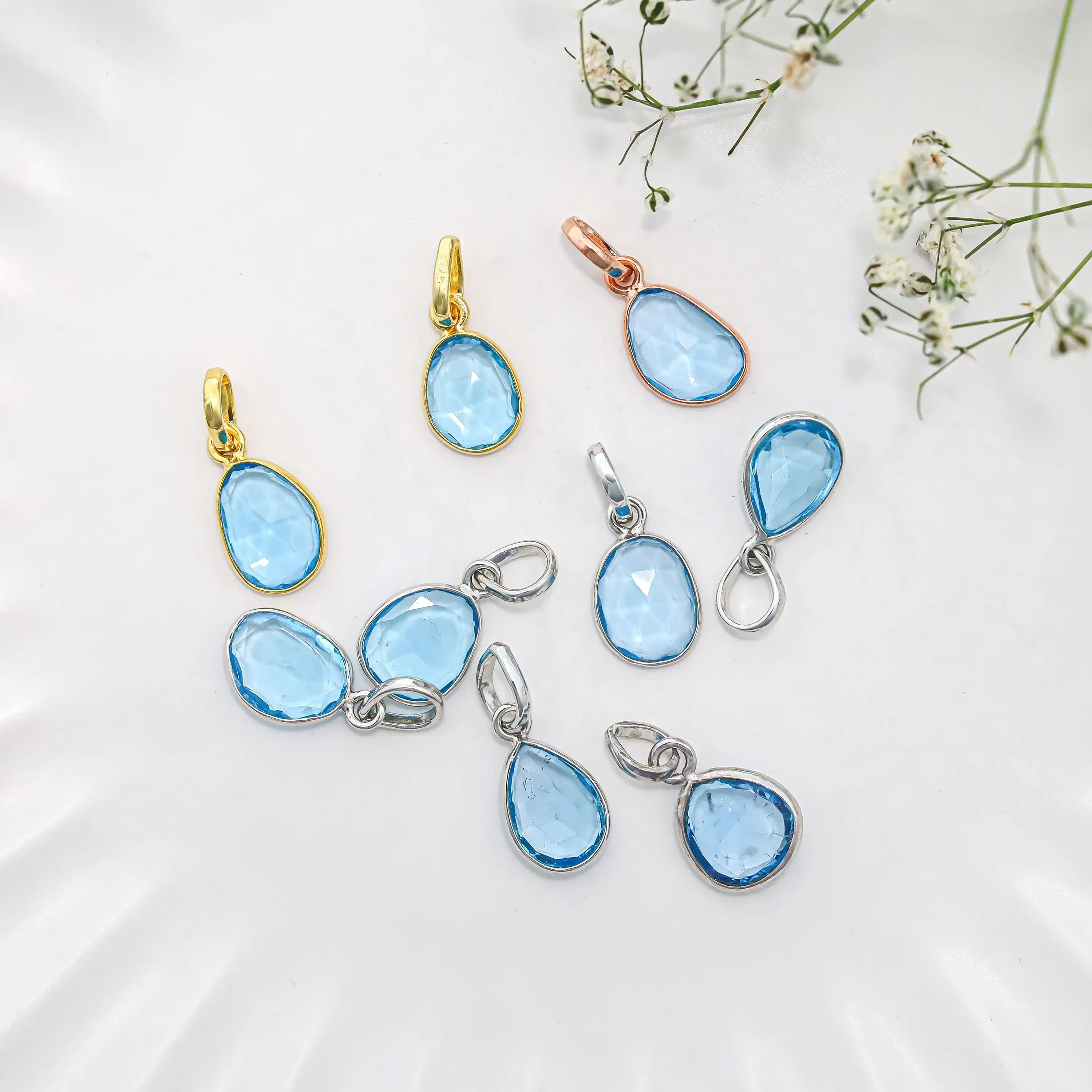 Rose Cut Swiss Blue Topaz Pendant: Sterling Silver December Birthstone Jewelry