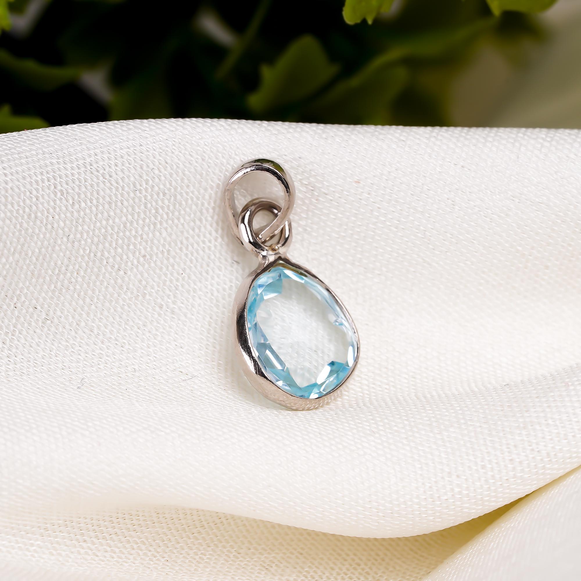 Sky Blue Topaz Sterling Silver Pendant: Dainty December Birthstone Necklace