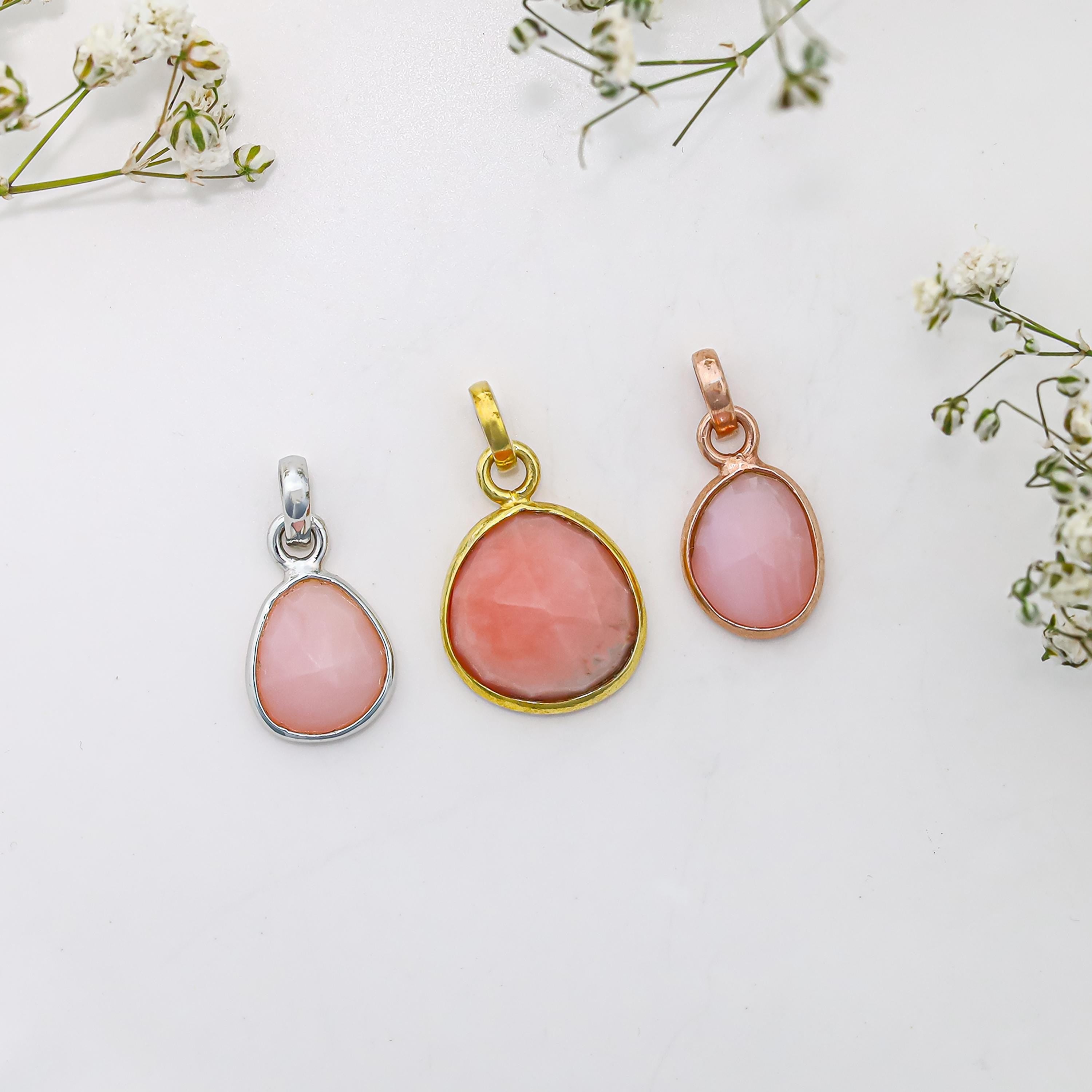 Pink Opal Pendant: Sterling Silver Bezel, Natural Gemstone Jewelry