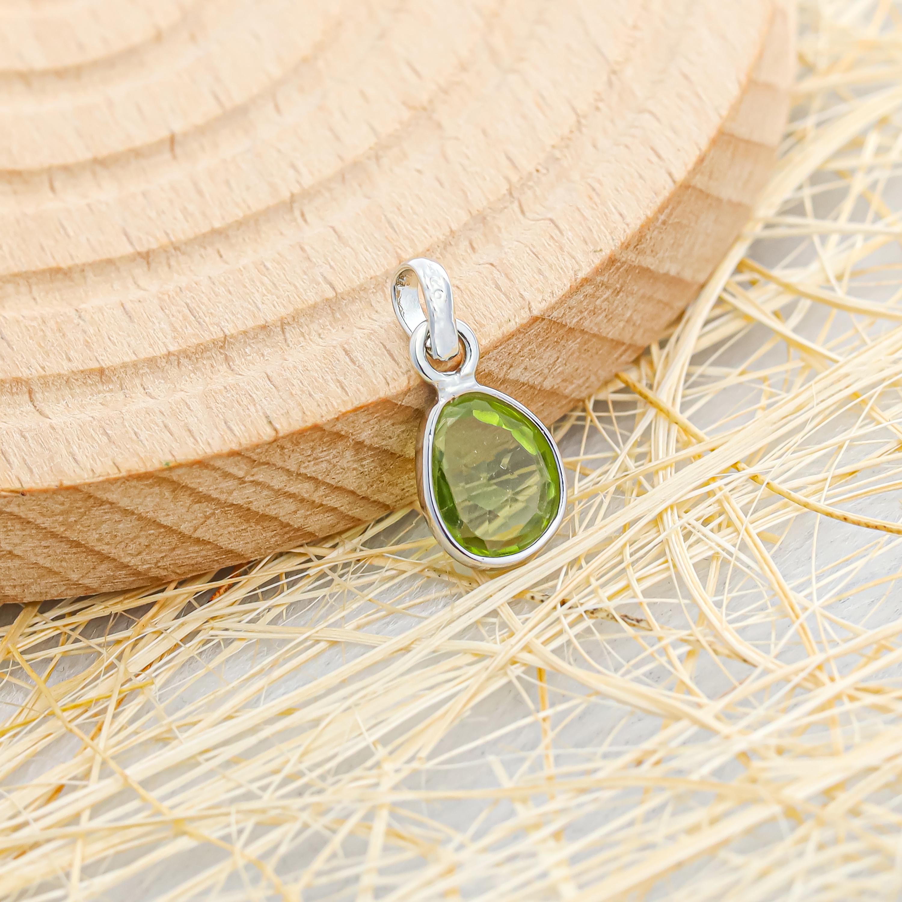 Raw Peridot Pendant: Sterling Silver Boho Necklace, August Birthstone