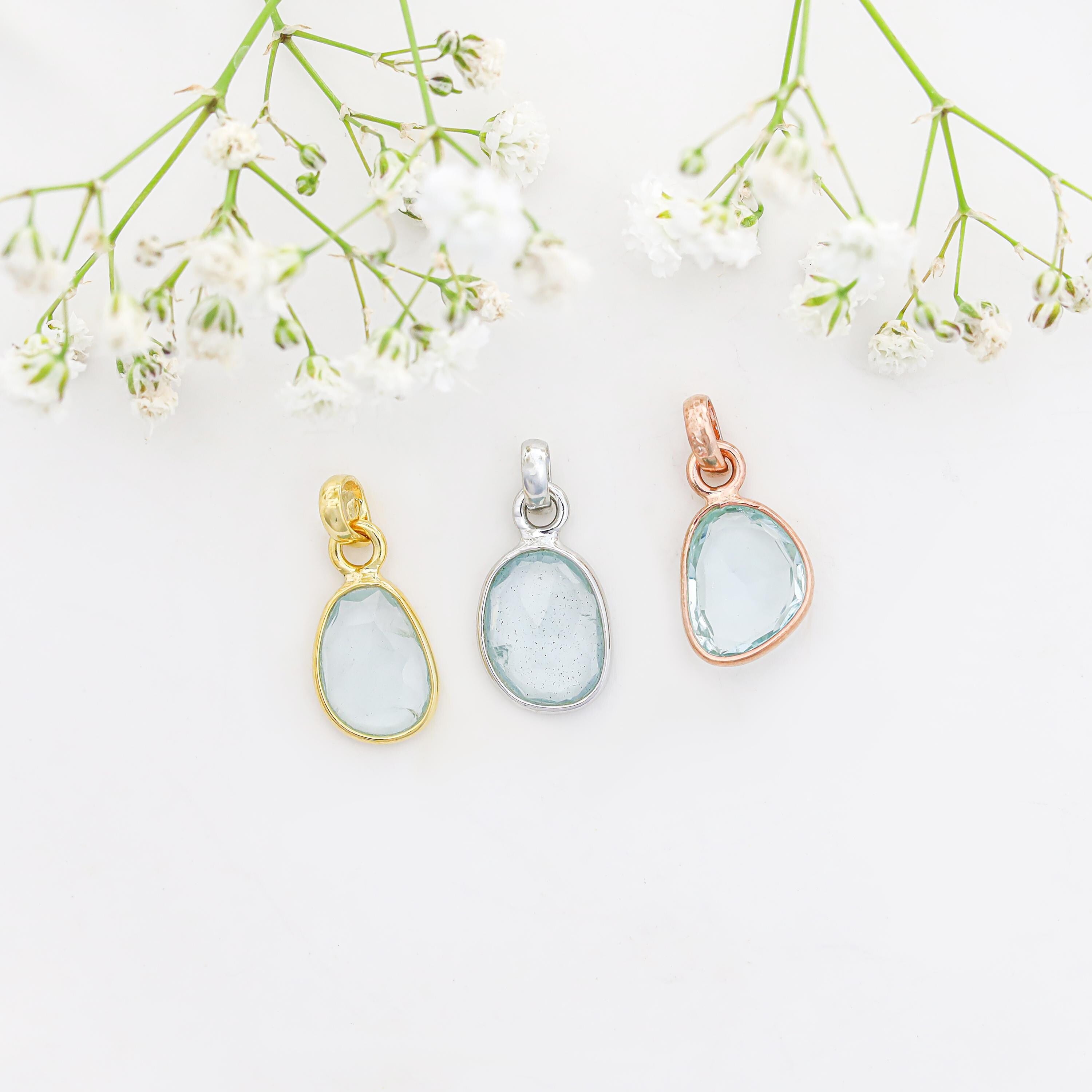 Handmade Aquamarine Rose Cut Pendant: 925 Sterling Silver Necklace