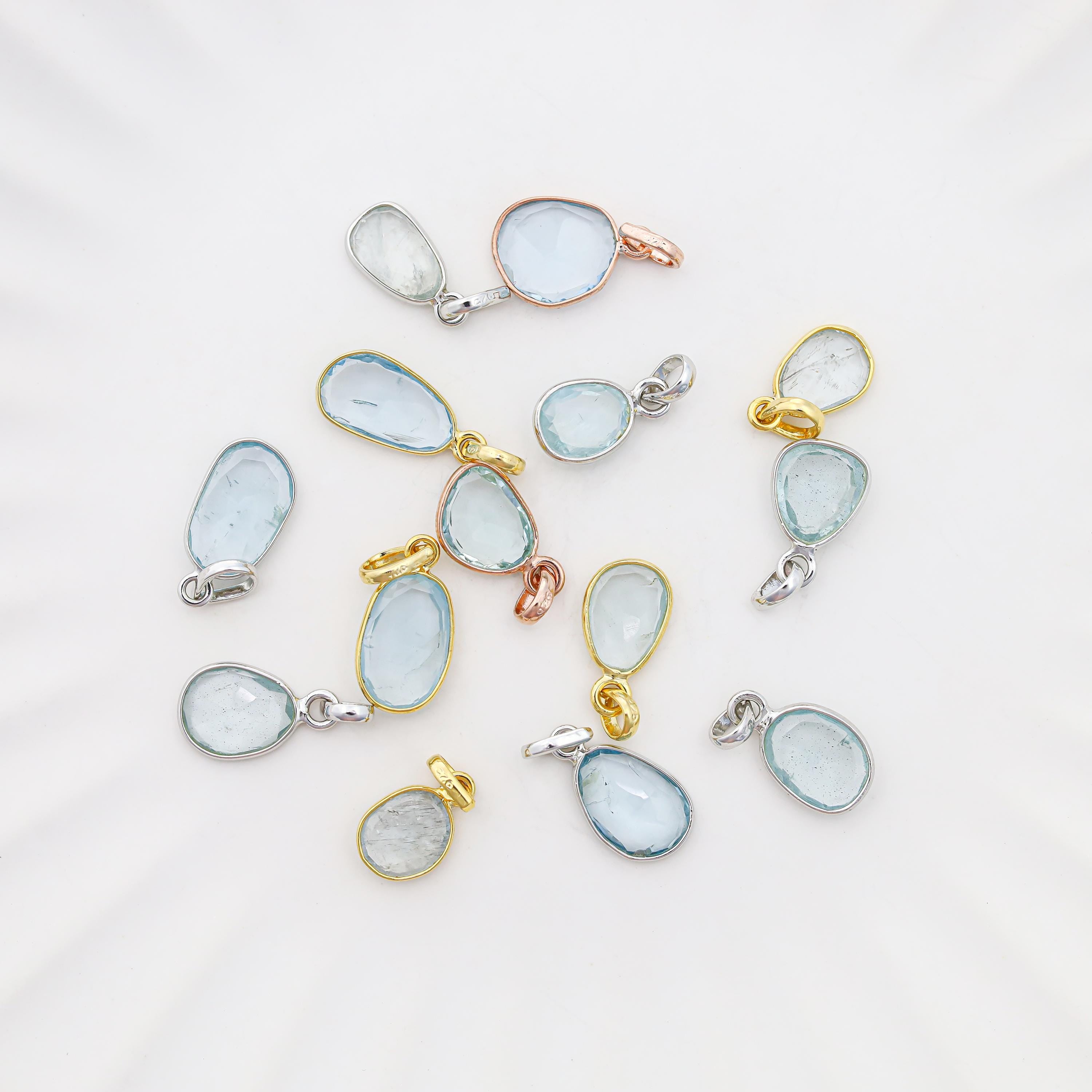 Handmade Aquamarine Rose Cut Pendant: 925 Sterling Silver Necklace