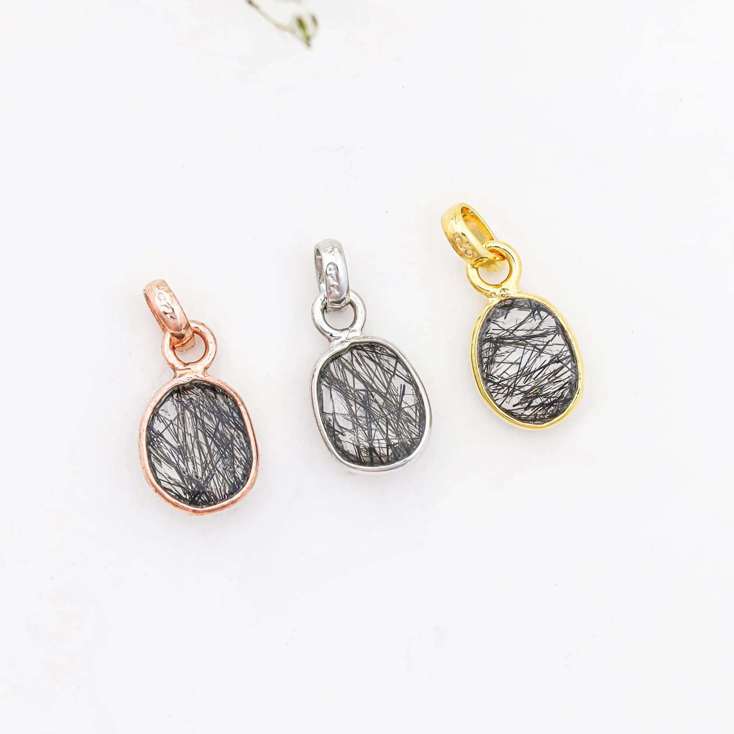 Black Rutile Rose Cut Pendant: Sterling Silver Gemstone Necklace Jewelry