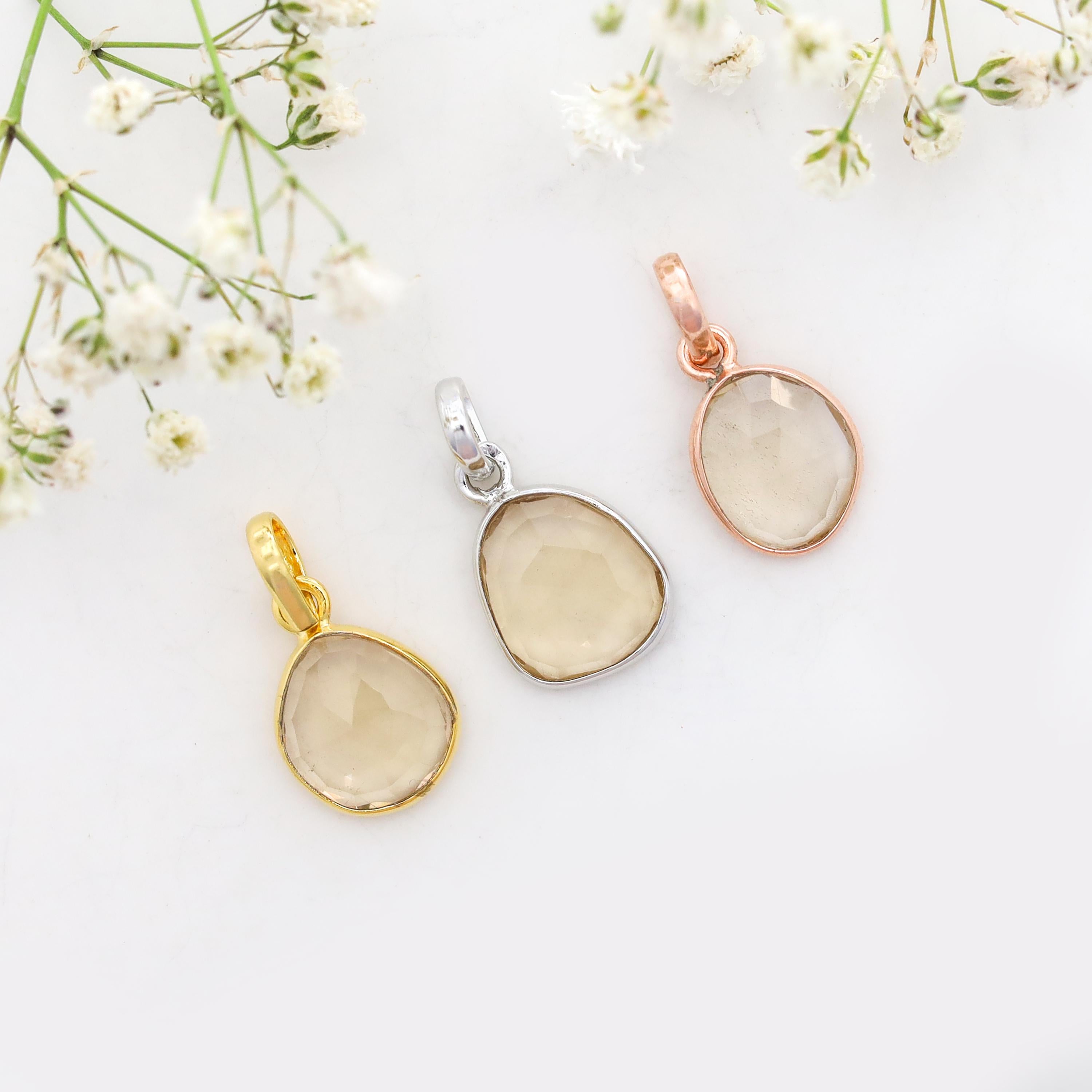 Natural Champagne Quartz Pendant: 925 Sterling Silver Jewelry