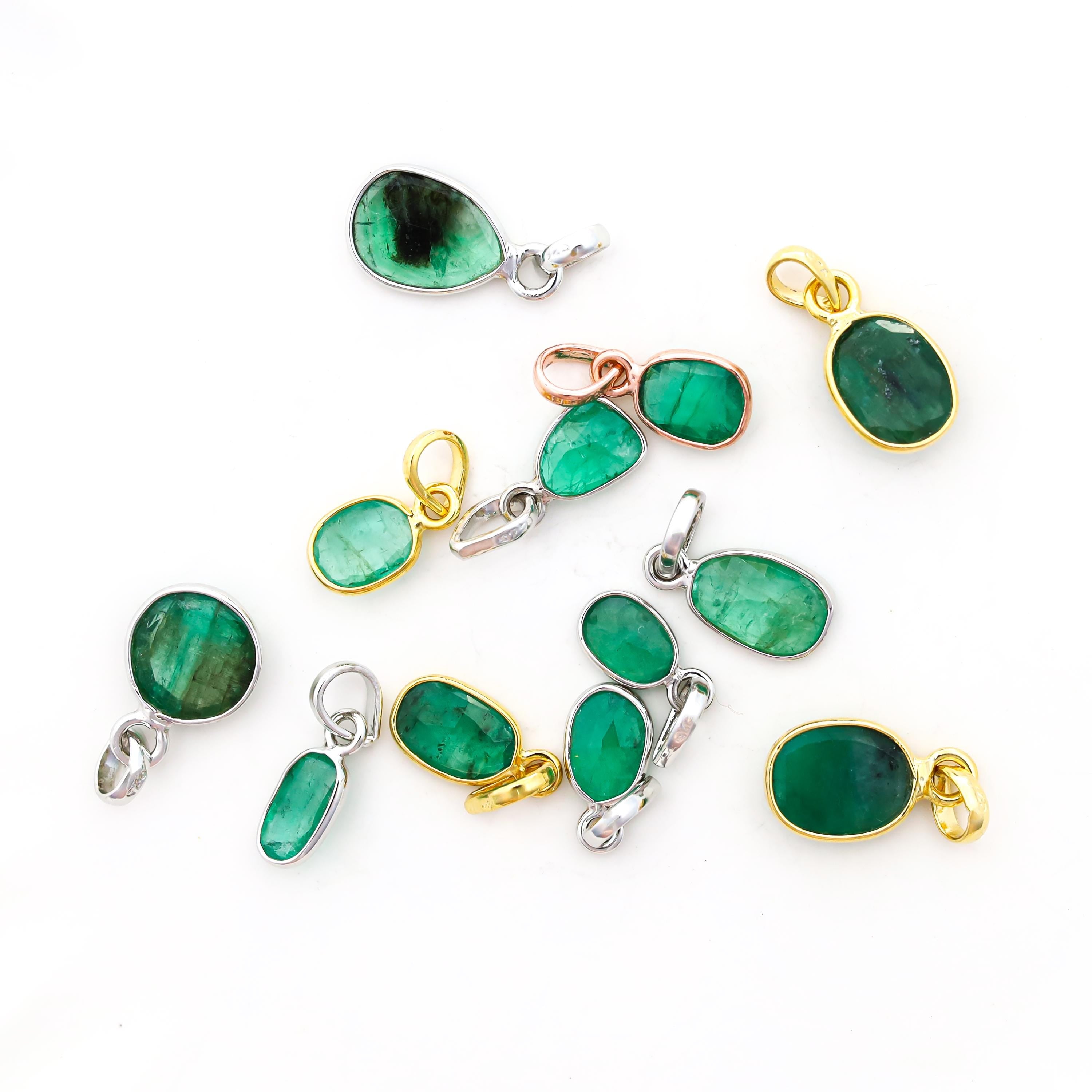 Natural Emerald Pendant: 925 Sterling Silver, Single Stone Necklace