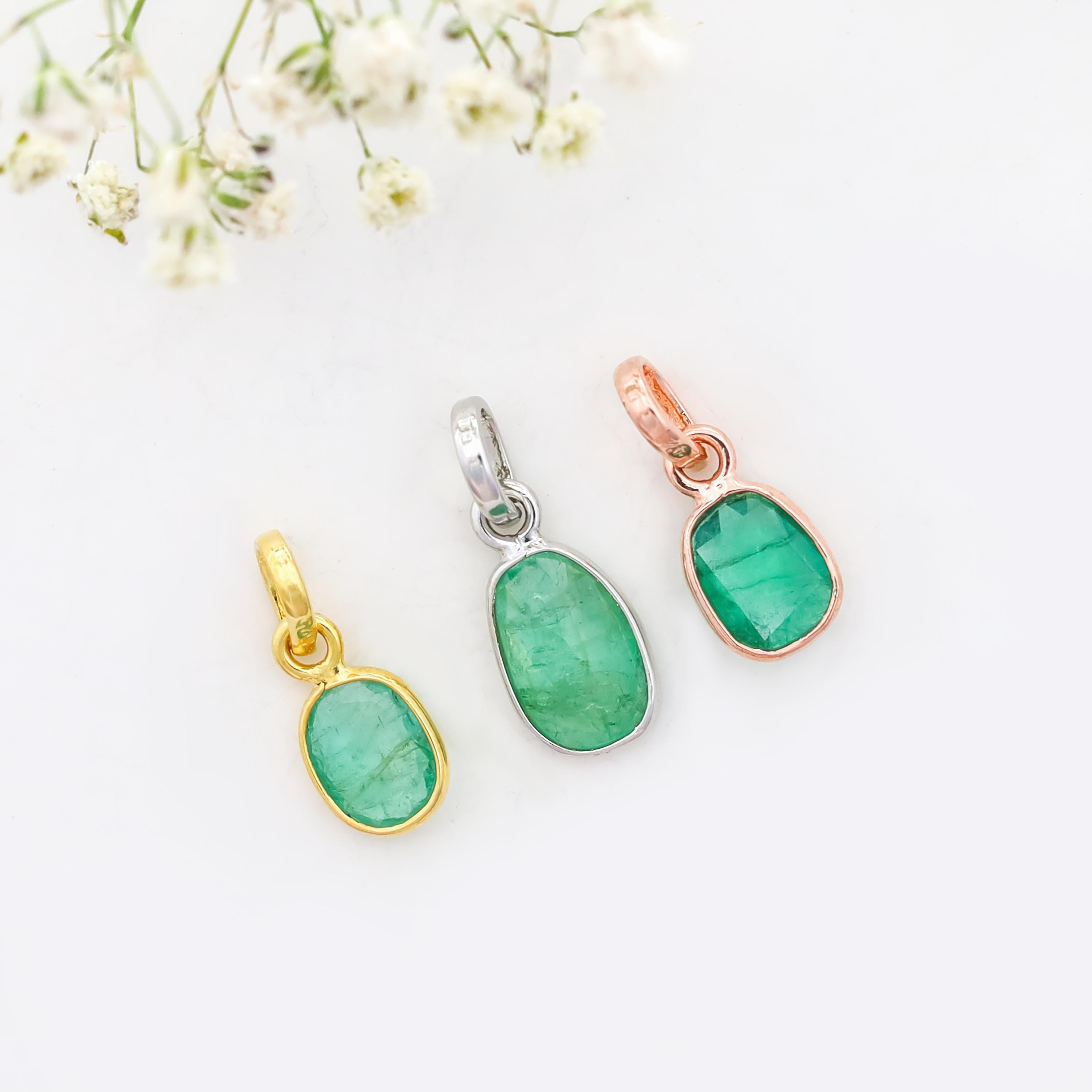 Natural Emerald Pendant: 925 Sterling Silver, Single Stone Necklace