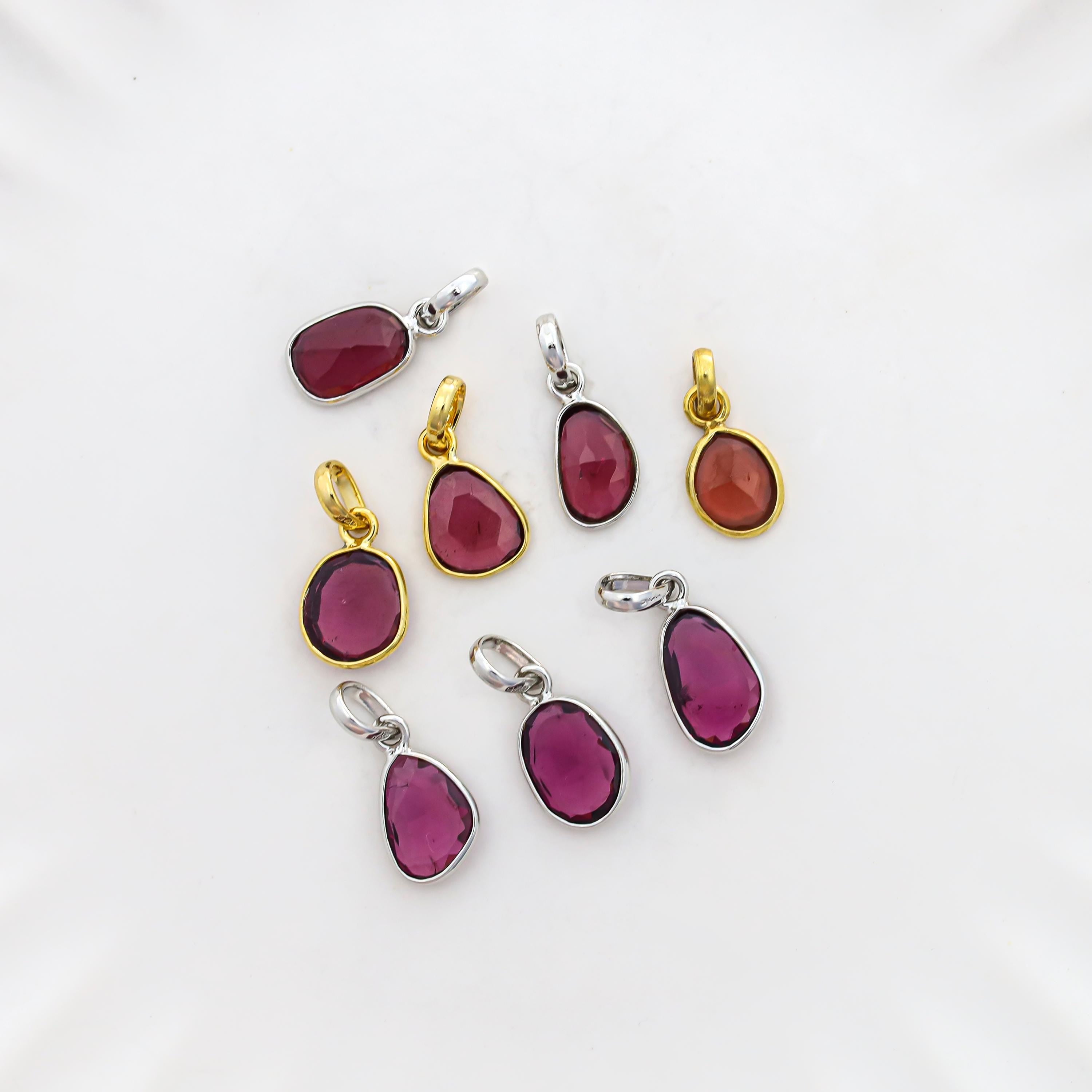 Natural Rhodolite Garnet Pendant: 925 Sterling Silver, Rose Cut Gemstone