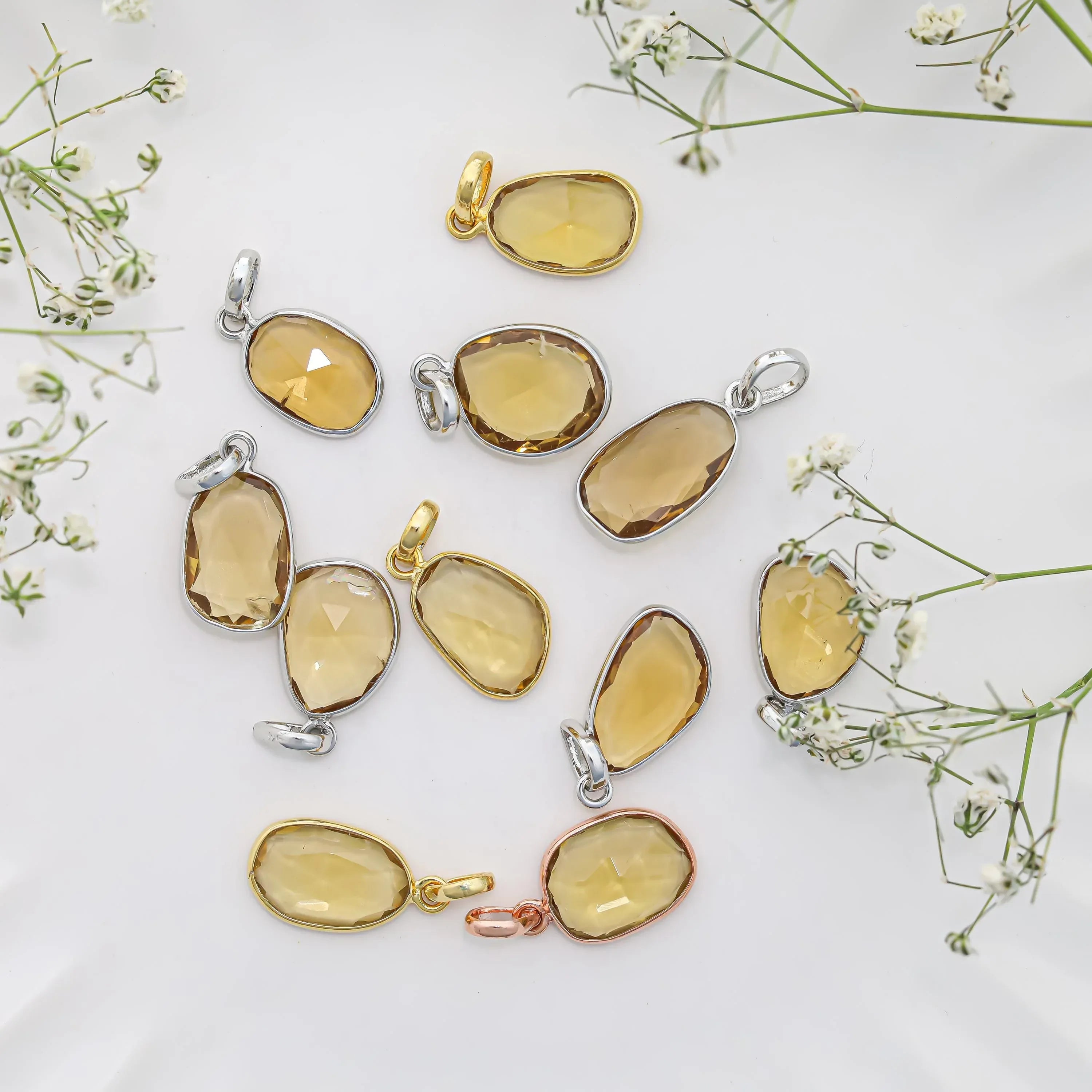 Handmade Whiskey Quartz Pendant: 925 Sterling Silver, Yellow Gemstone Jewelry