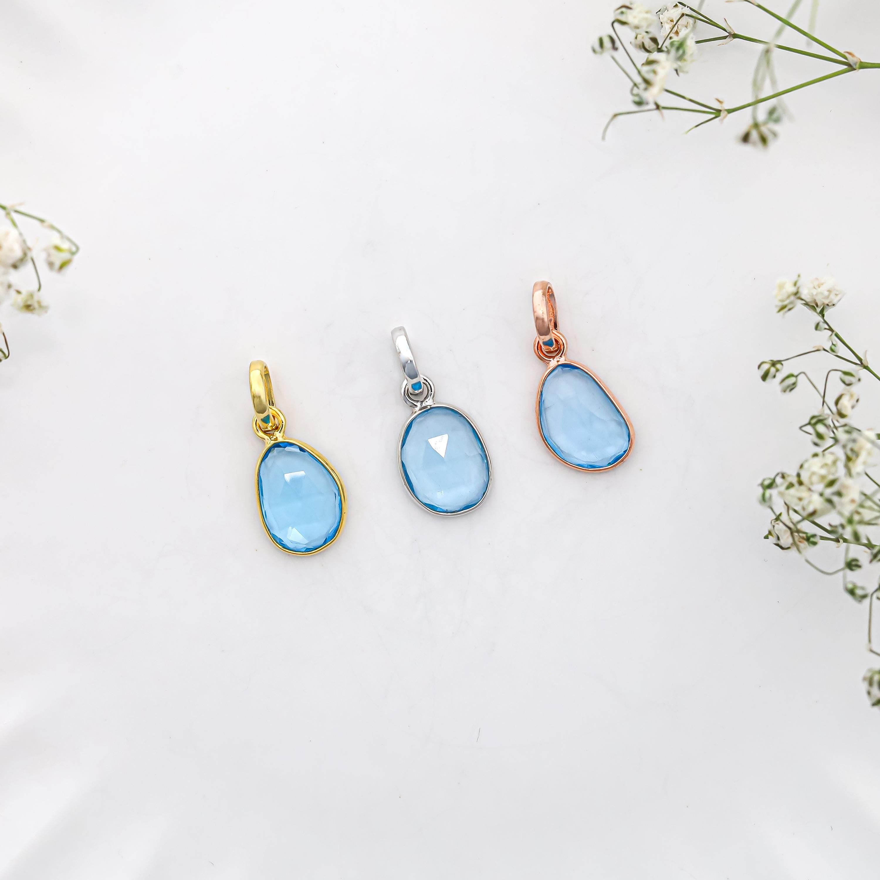 Rose Cut Swiss Blue Topaz Pendant: Sterling Silver December Birthstone