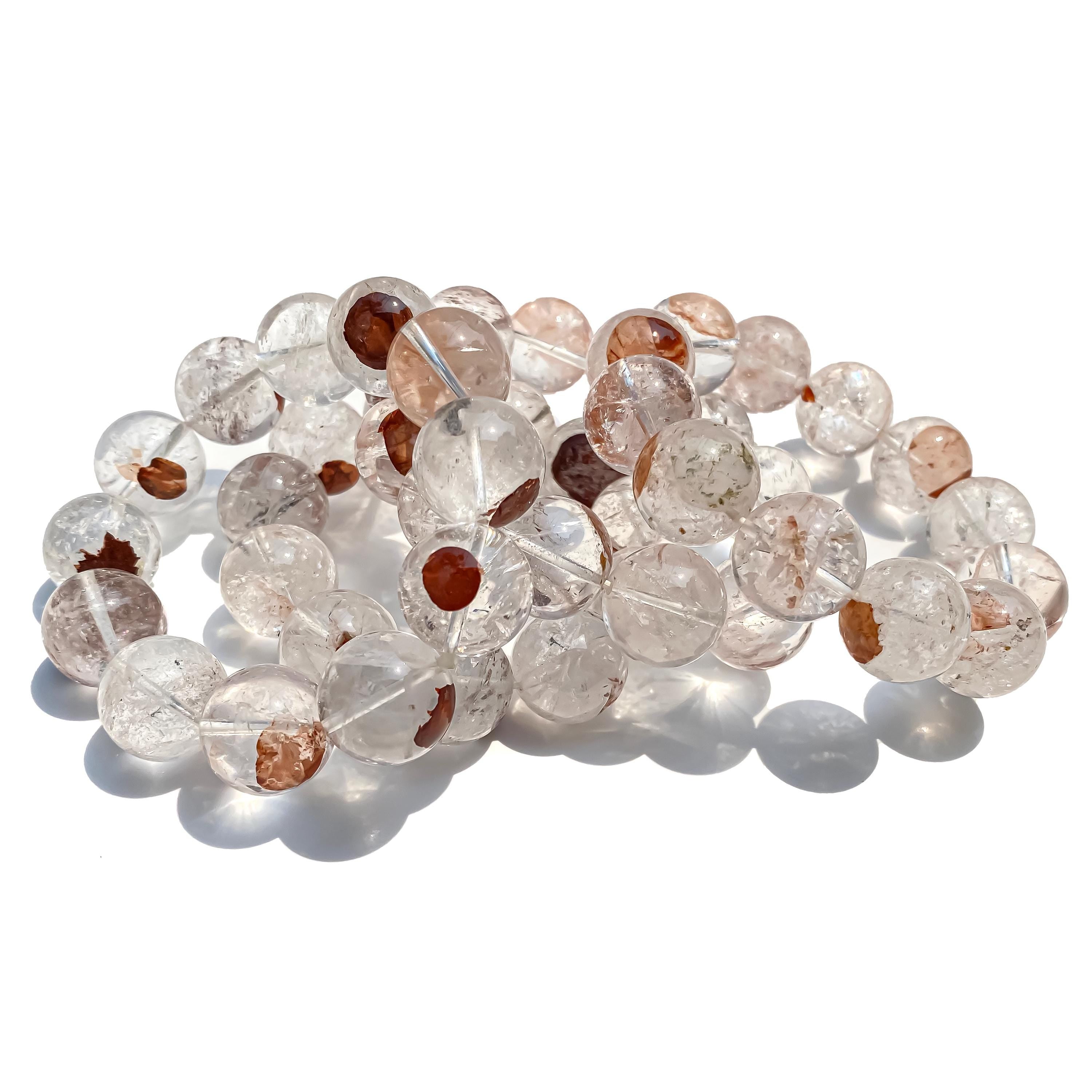 Himalayan Pink Quartz Crystal Bracelet: Natural Gemstone Stretch Jewelry