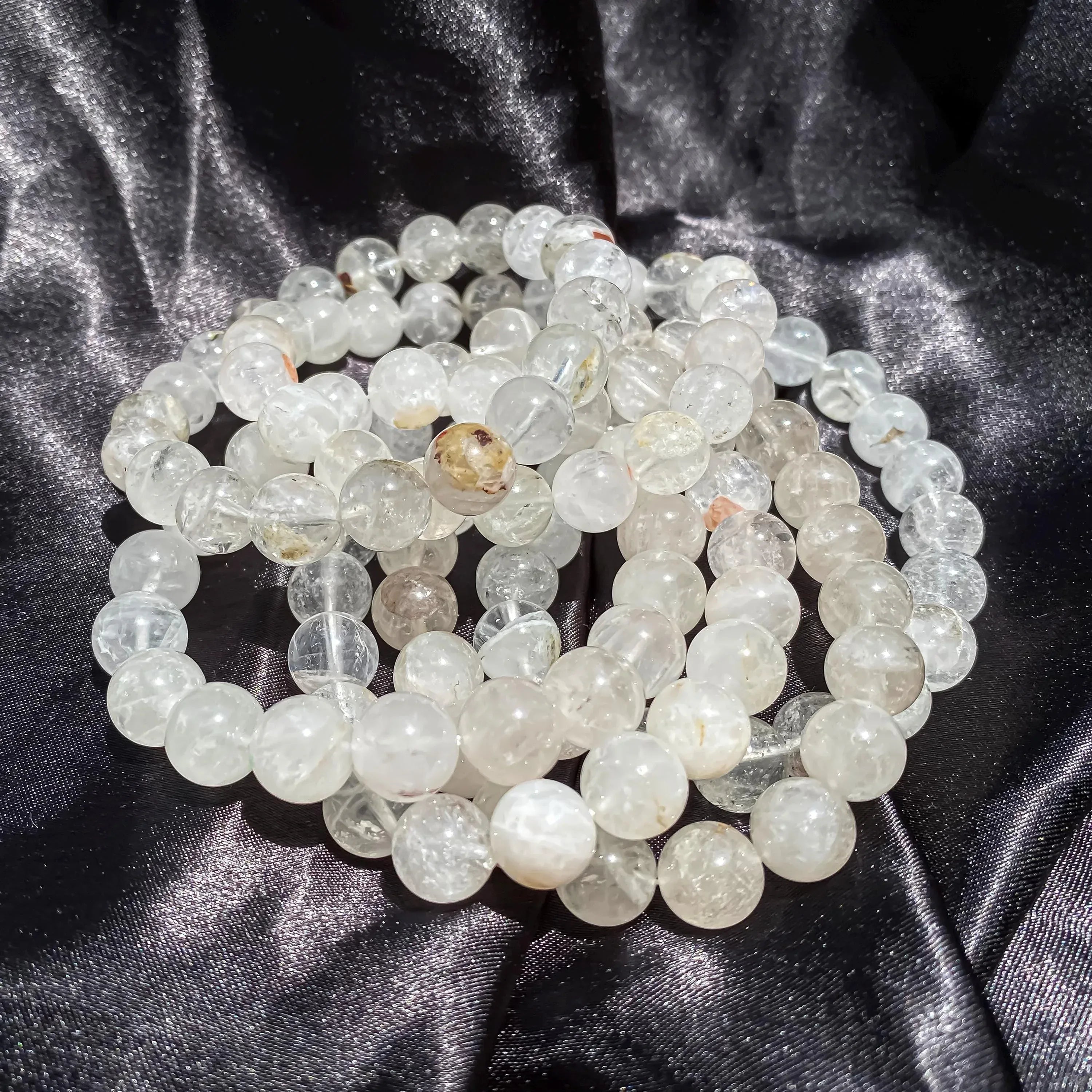Himalayan White Quartz Bracelet: Rainbow Inclusions, Healing Crystal Jewelry Himalayan Quartz Bracelets