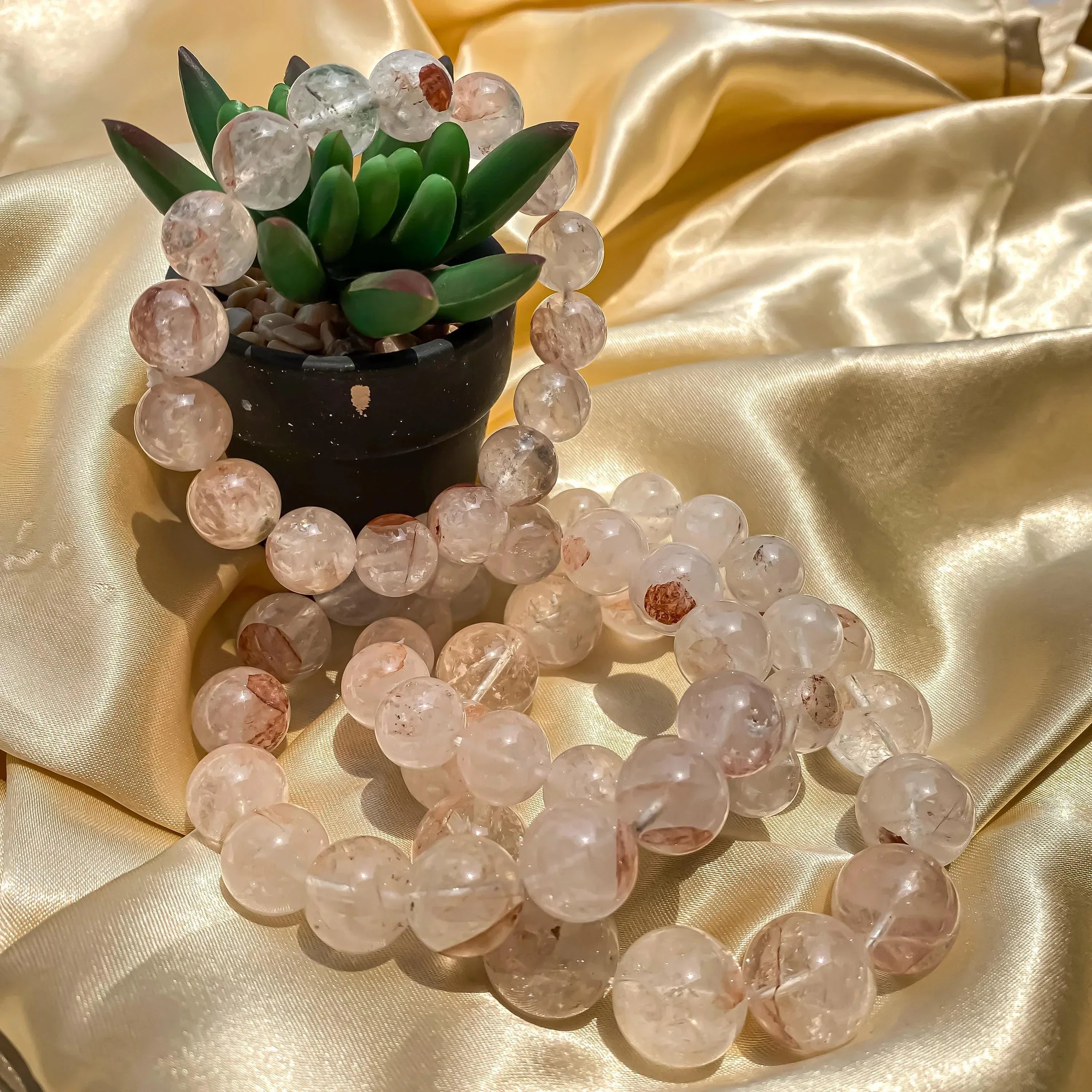 Himalayan Pink Quartz Beaded Bracelet: Healing Crystal Jewelry Himalayan Quartz Bracelets