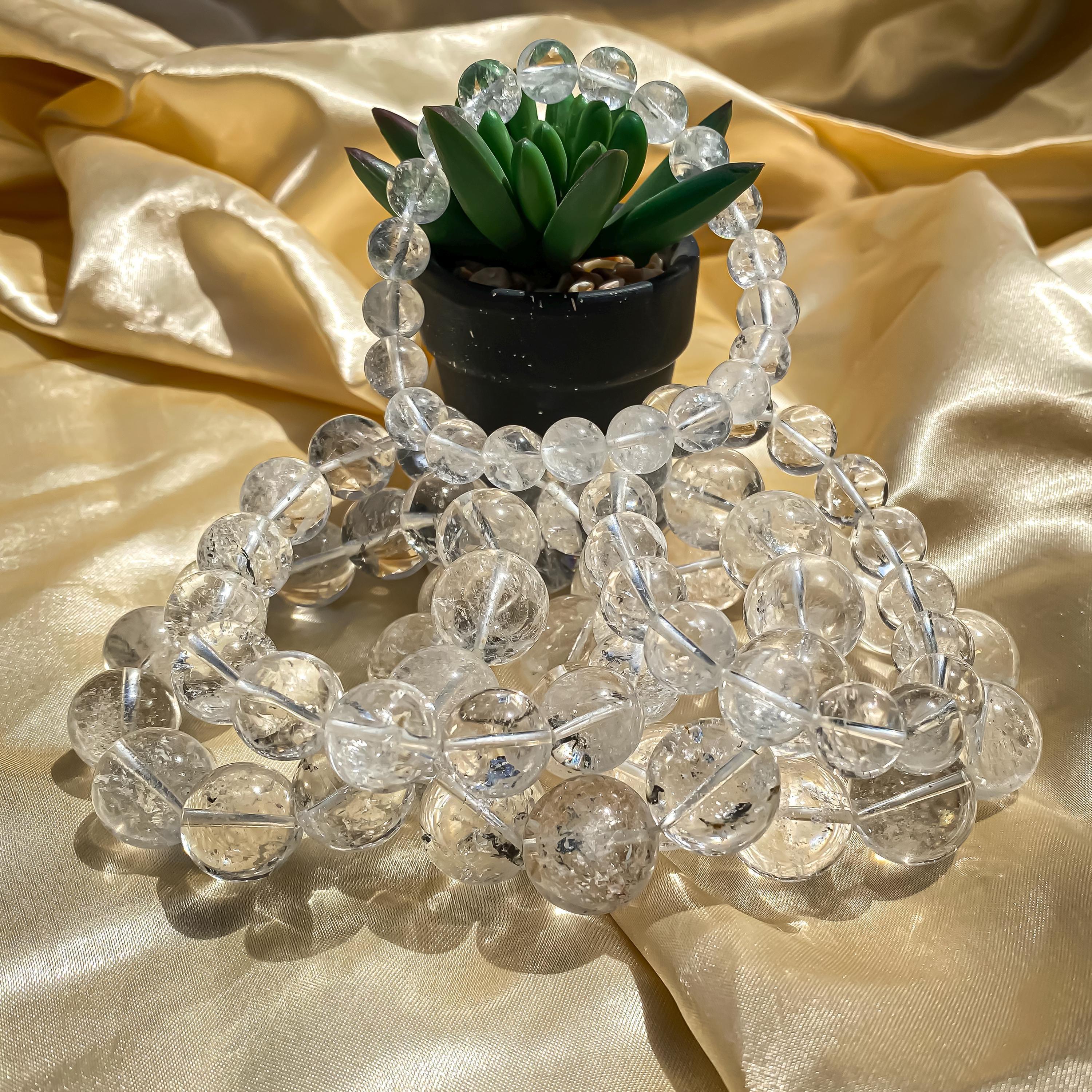 Himalayan White Quartz Bracelet: Rainbow Inclusions, Healing Crystal Himalayan Quartz Bracelets