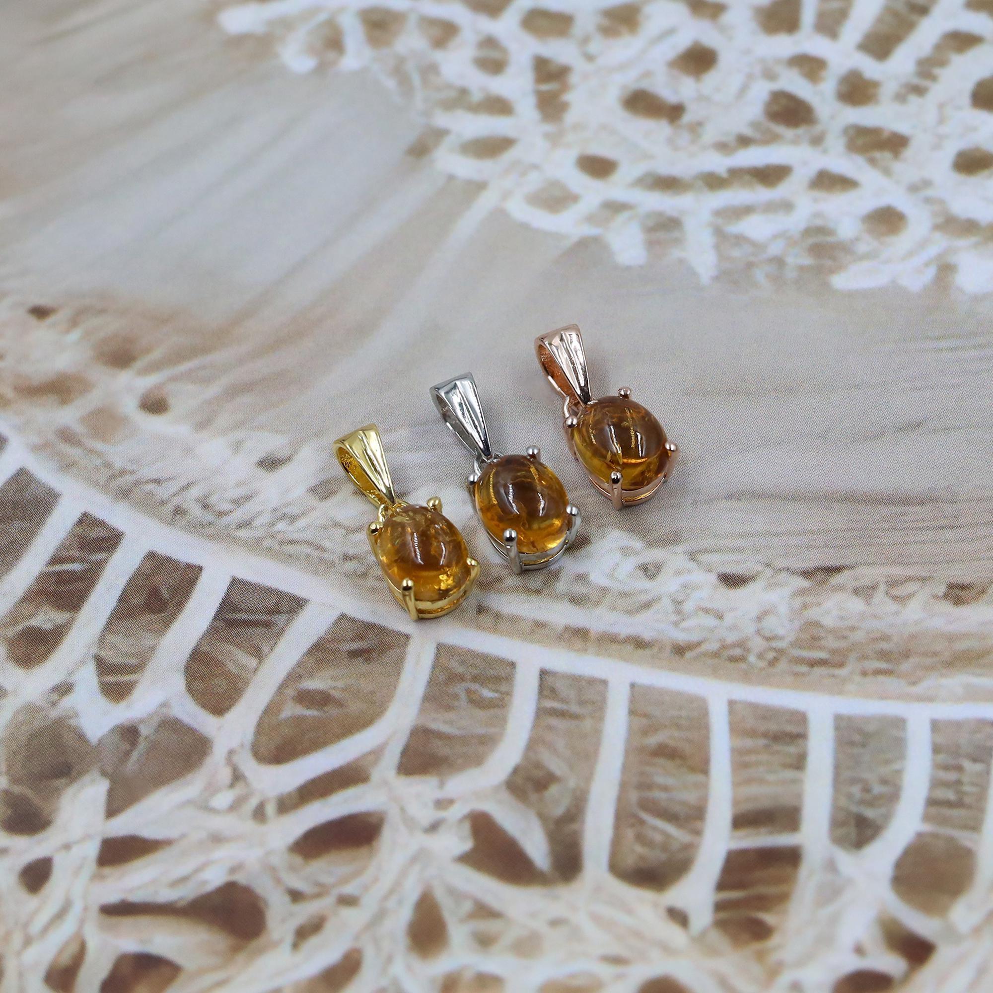 Handmade Natural Citrine Pendant: 925 Silver Oval Cabochon