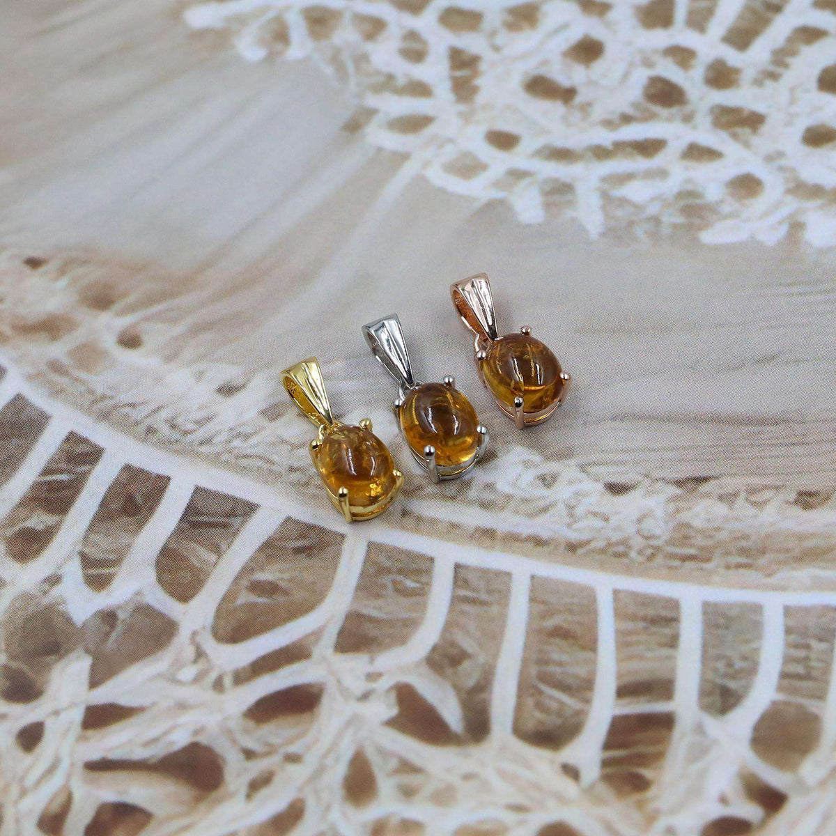 Handmade Natural Citrine Pendant: 925 Silver Oval Cabochon