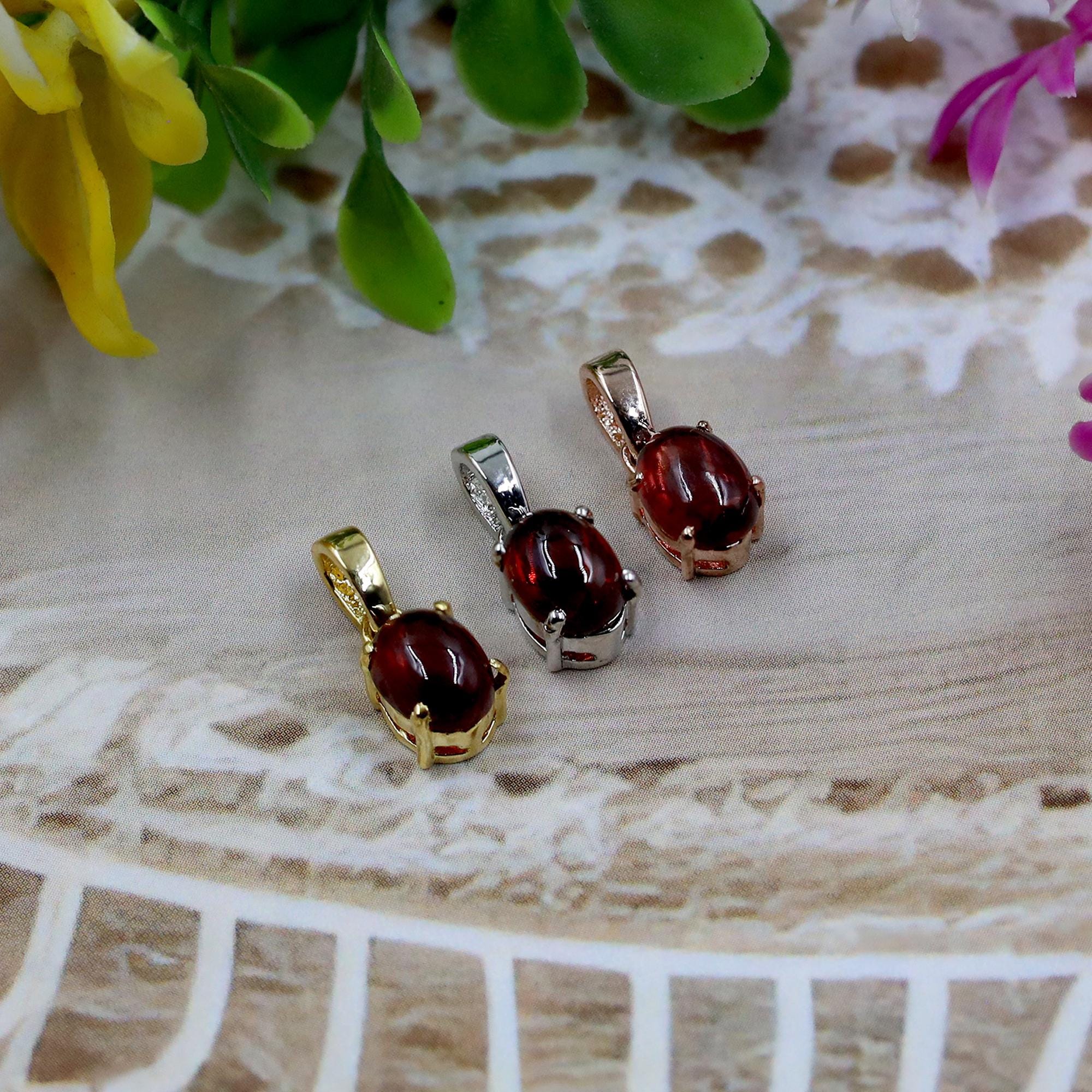 Garnet Pendant Necklace: Natural Red Gemstone, Rose Gold Silver Jewelry