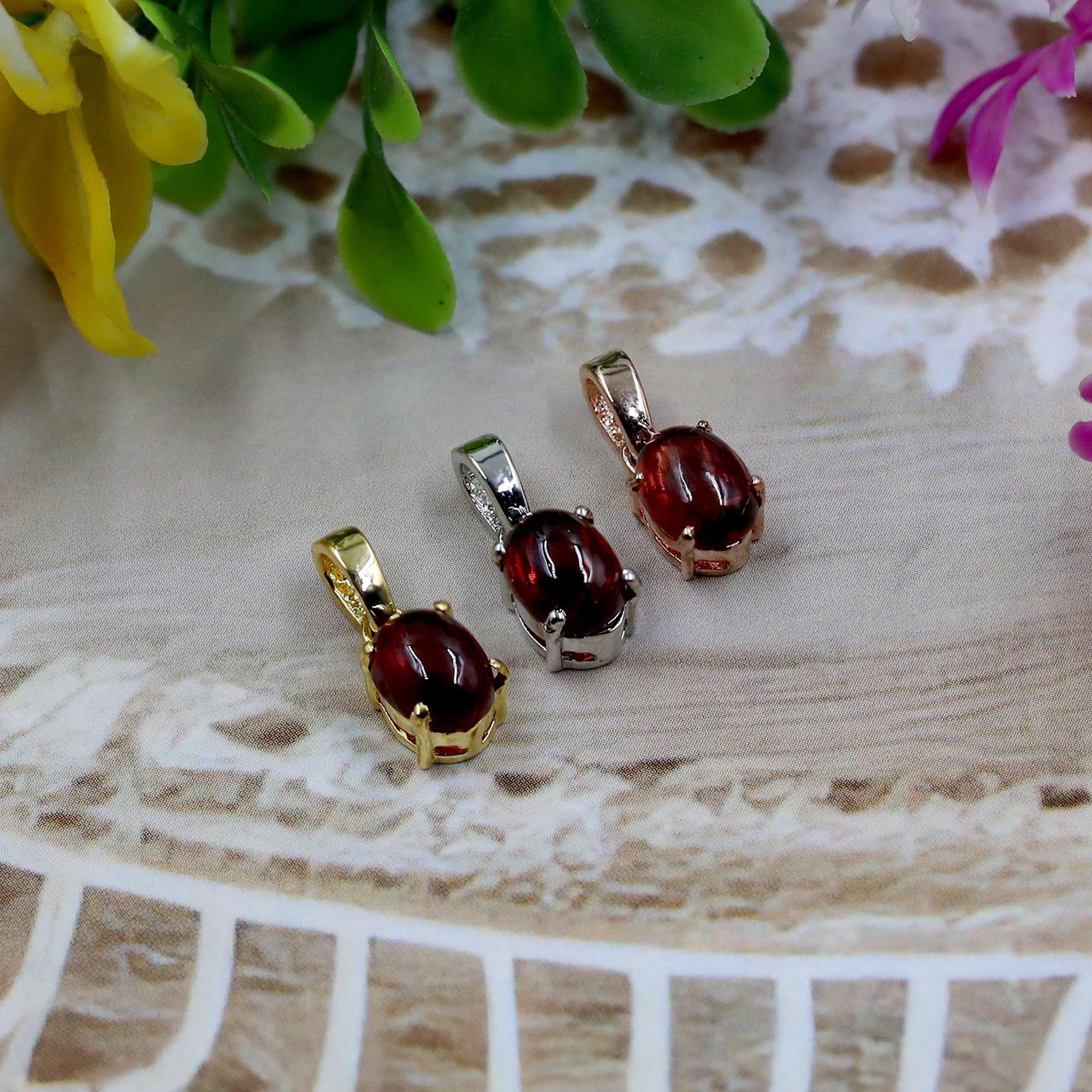 Garnet Pendant Necklace: Natural Red Gemstone, Rose Gold Silver Jewelry