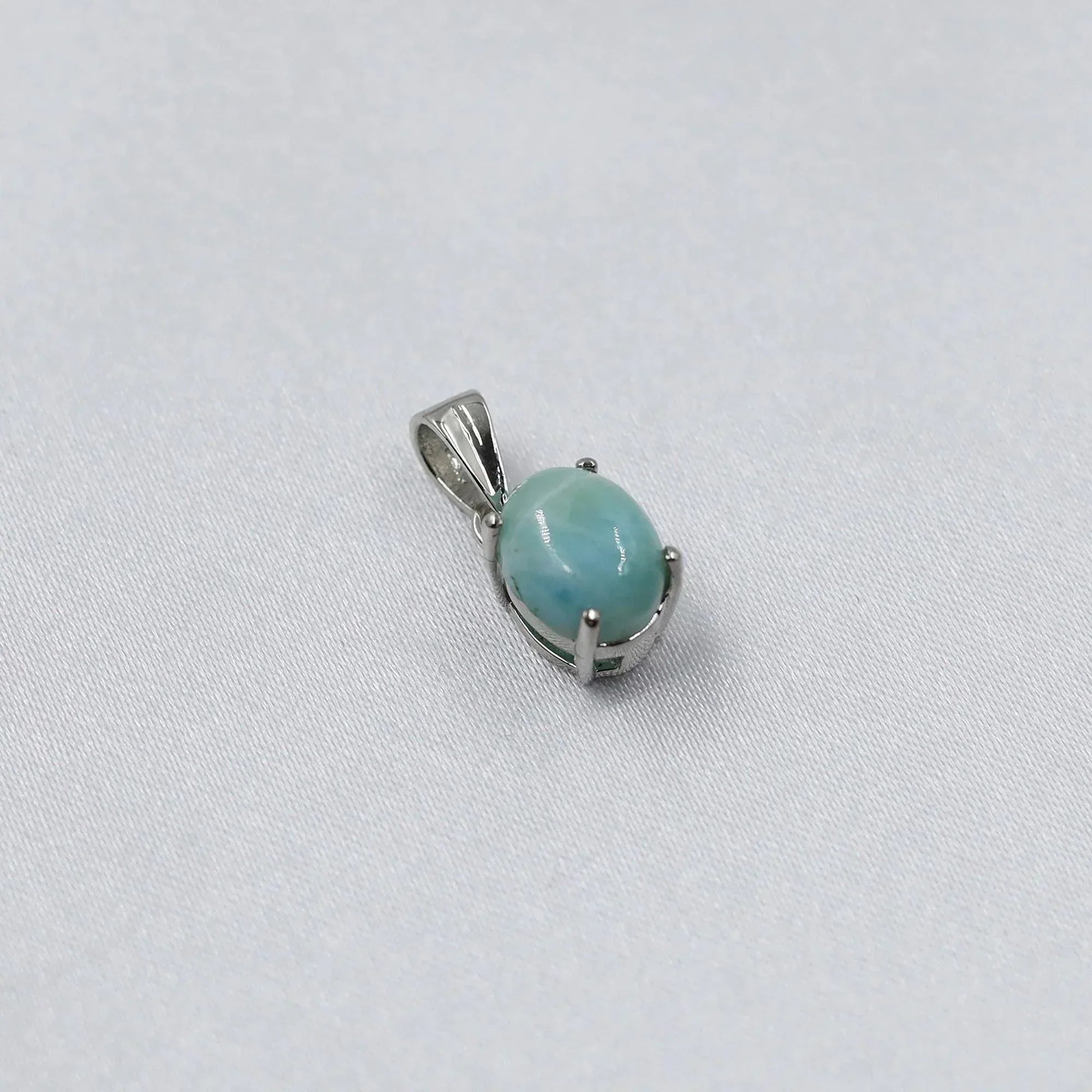 Handcrafted Larimar Pendant: Oval Cabochon, 925 Silver Necklace