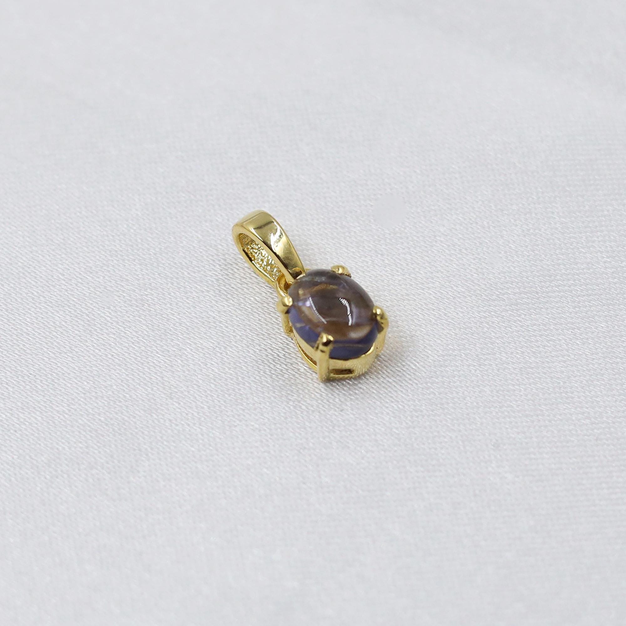 Natural Iolite Pendant: Sterling Silver & Yellow Gold, September Birthstone