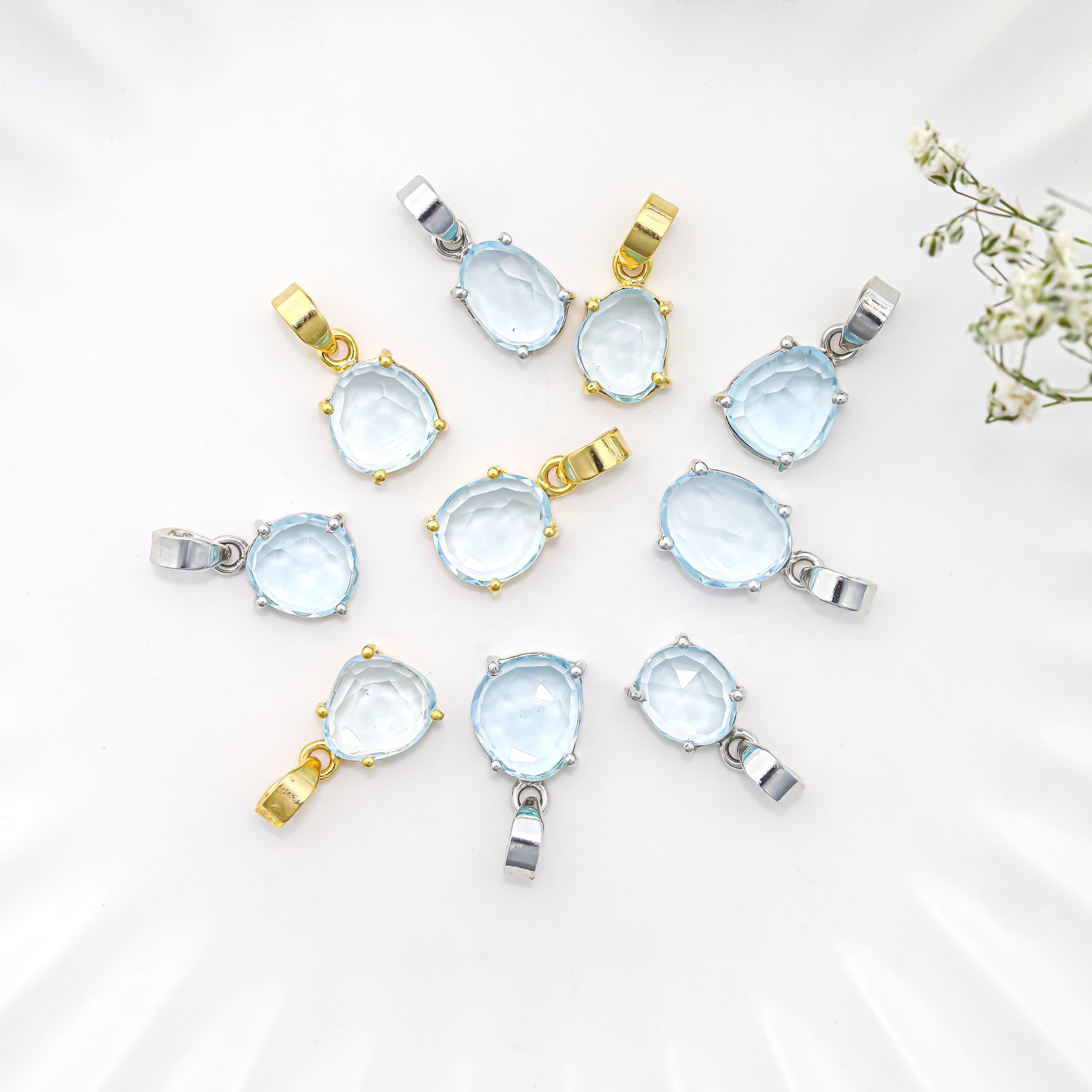 Sky Blue Topaz Pendant: Sterling Silver Dainty Necklace, December Birthstone