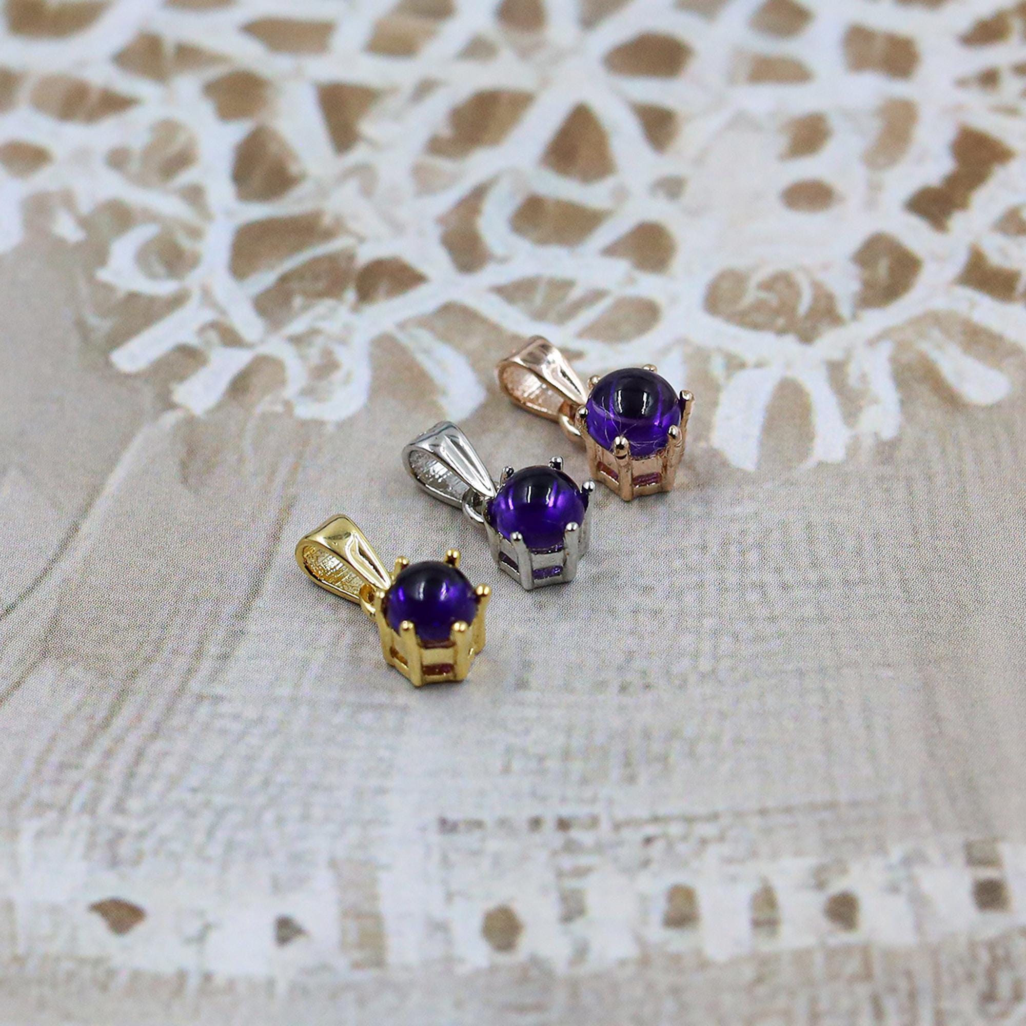 Natural Amethyst 925 Sterling Silver Round Cabochon Pendant