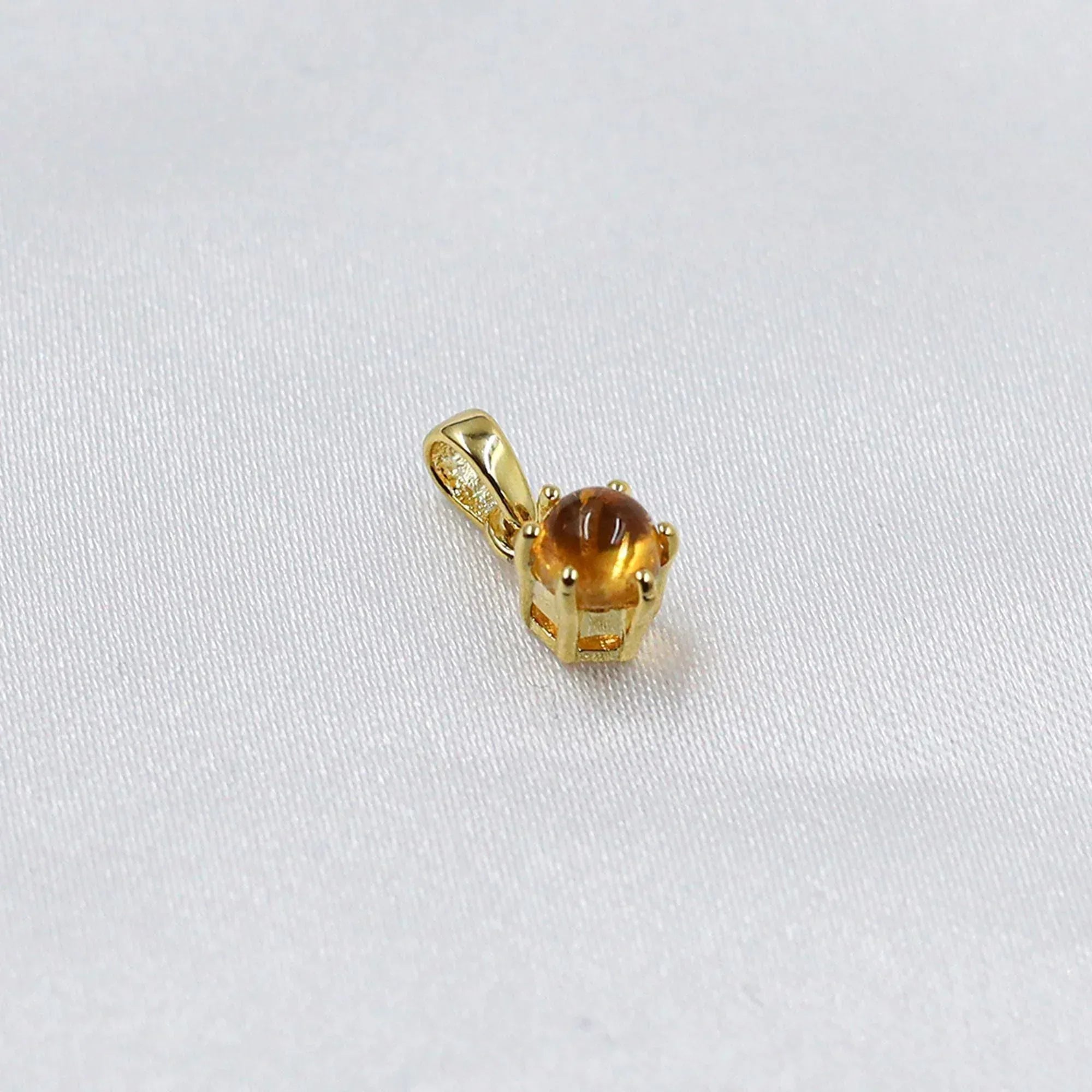 Natural Citrine Pendant: Round Cabochon, 925 Silver, Handmade